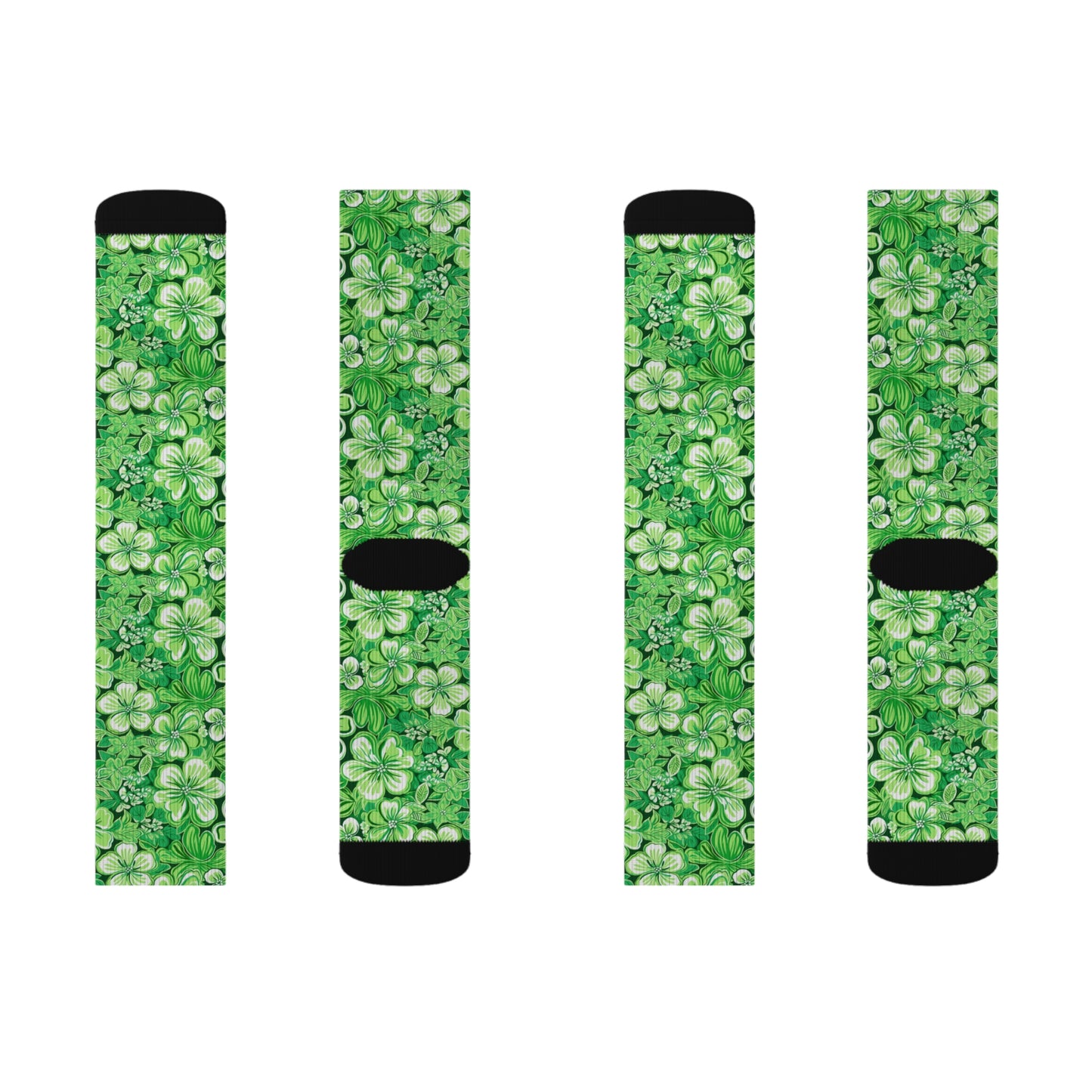 Emerald Essence: Floral Bloom Design in Green Hues Ribbed Crew Socks