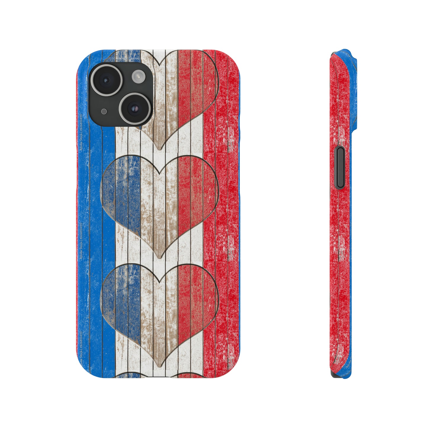 Painted Heart in Red White Blue Wood Wall Iphone 15-12 Slim Phone Case