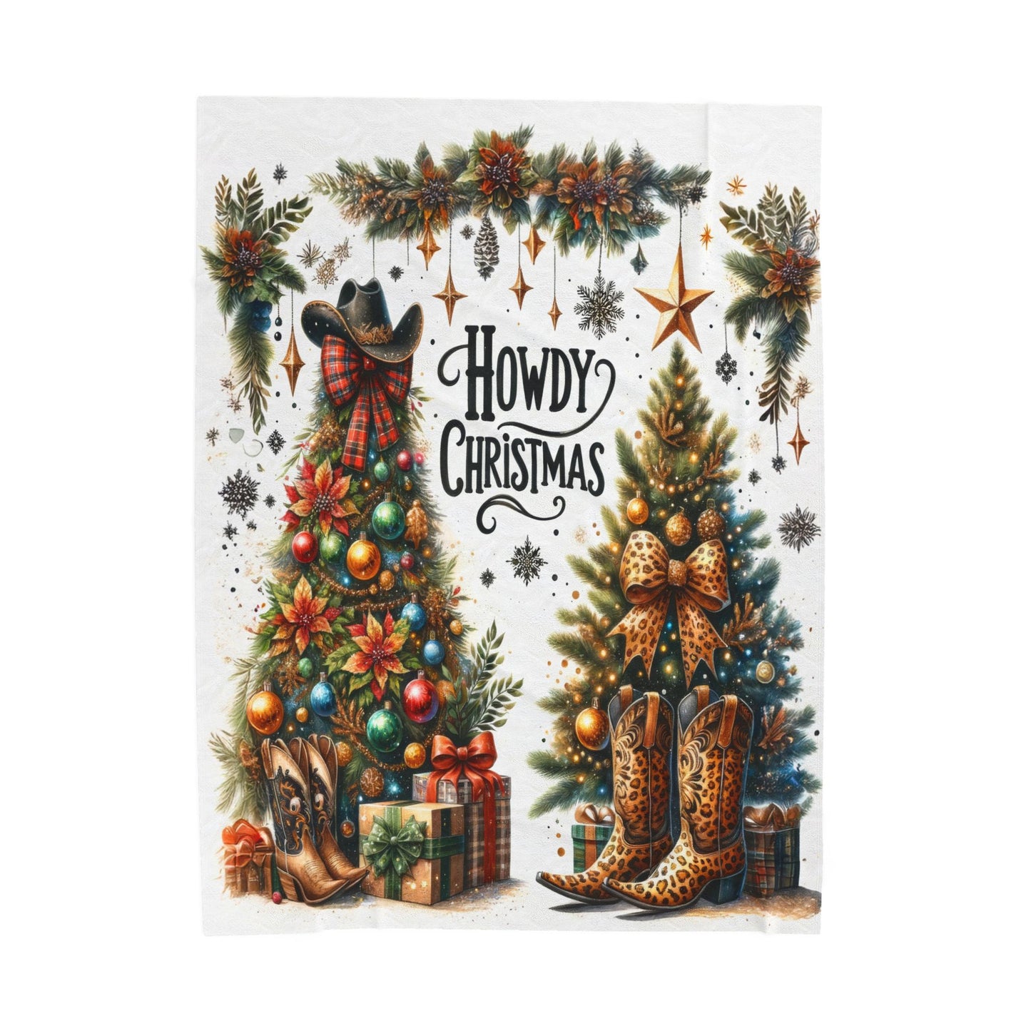 Country Western Howdy Christmas Velveteen Plush Blanket 3 Sizes