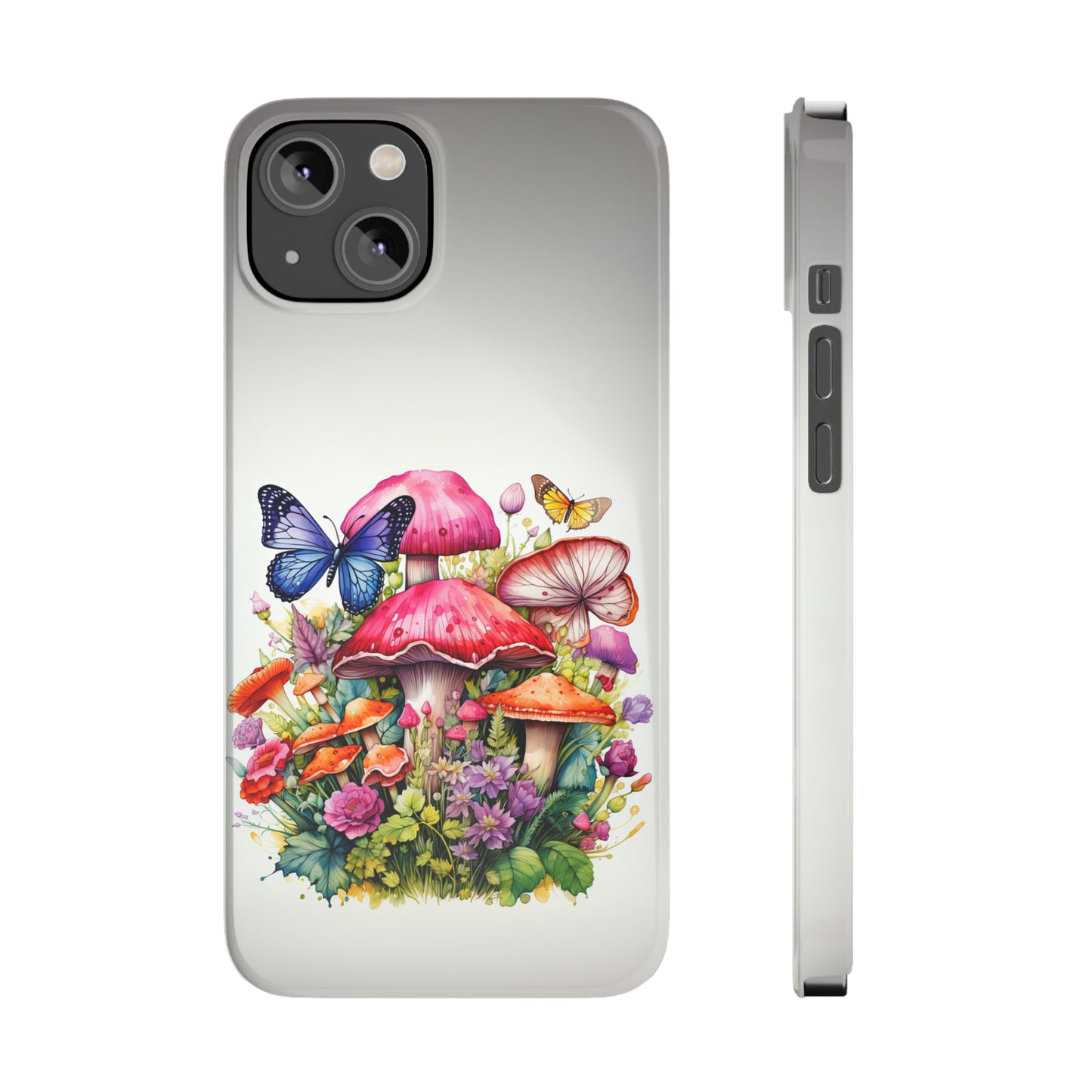 Magical Mushroom Oasis Where Flowers Bloom Amongst Butterflies Iphone 15-12 Slim Phone Case