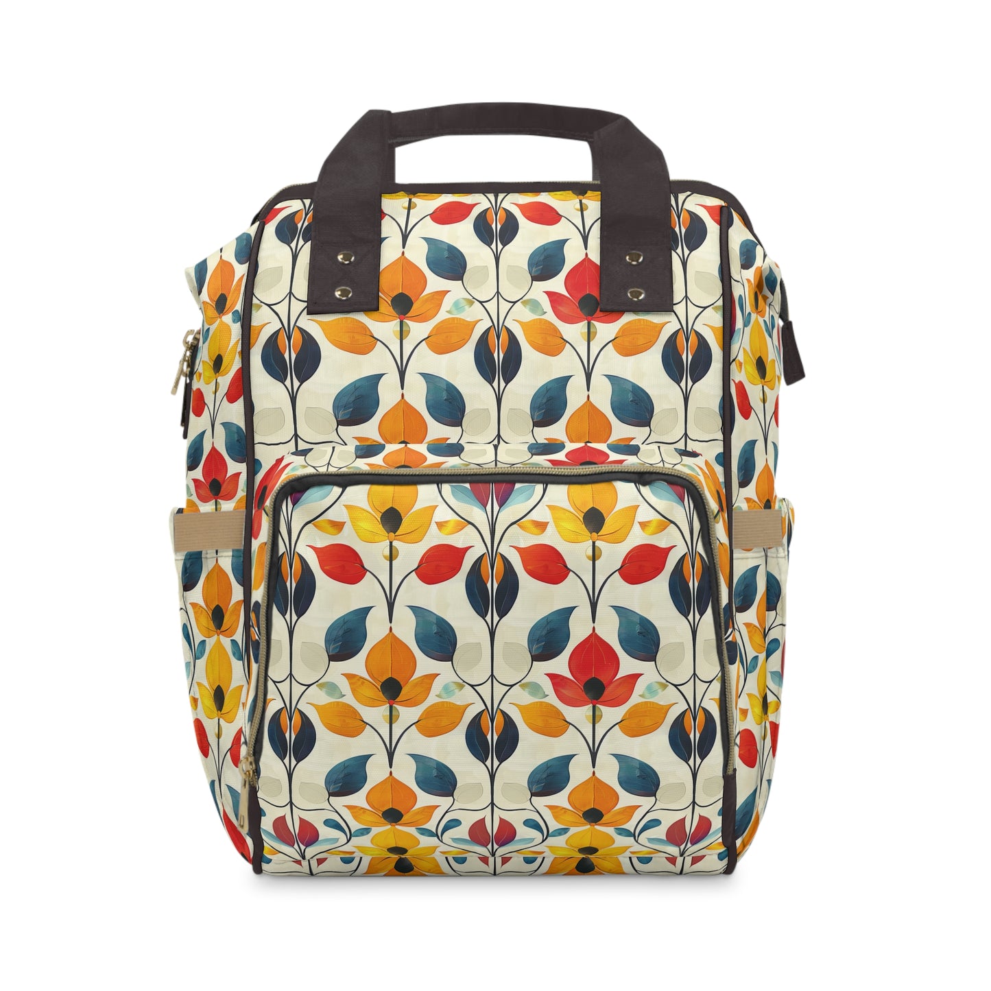 Retro Art Nouveau Vibrant Multicolored Blossoms Multifunctional Diaper Backpack