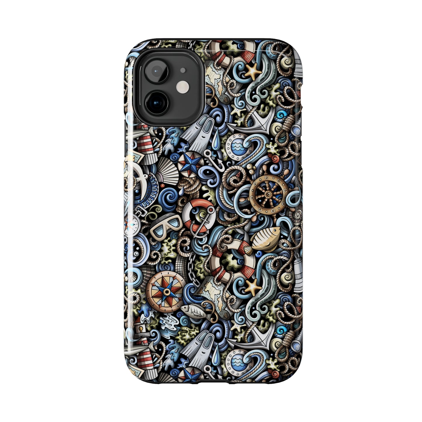 Nautical Ocean Navigation and Sealife Cartoon Design Iphone Tough Phone Case