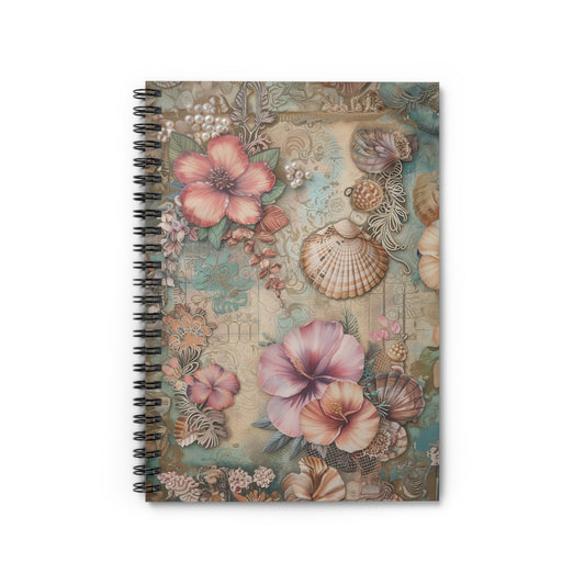 Vintage Seashells, Pearls and Flowers - Spiral Notebook Ruled Line 6"x8"