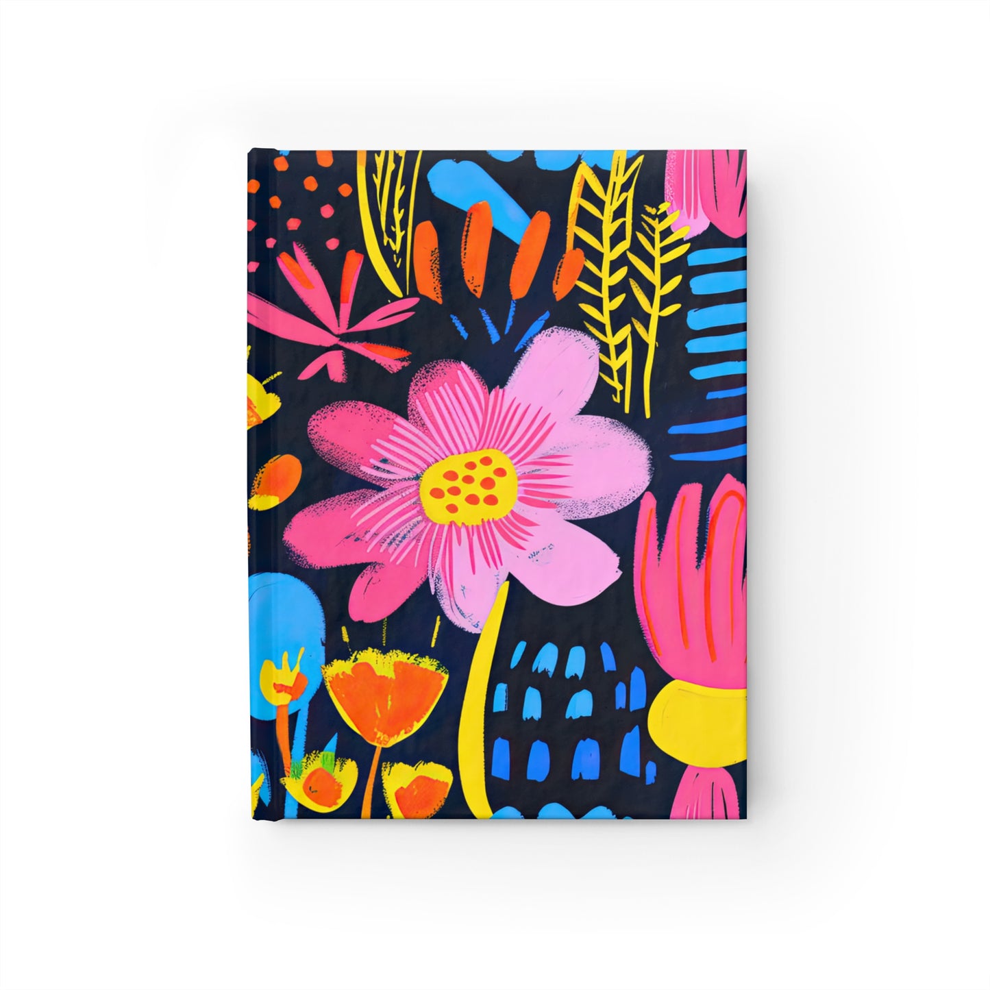 Abstract Floral Delight: Pink, Blue, and Yellow Blossoms - Hardcover Ruled Line Journal 5" x 7"