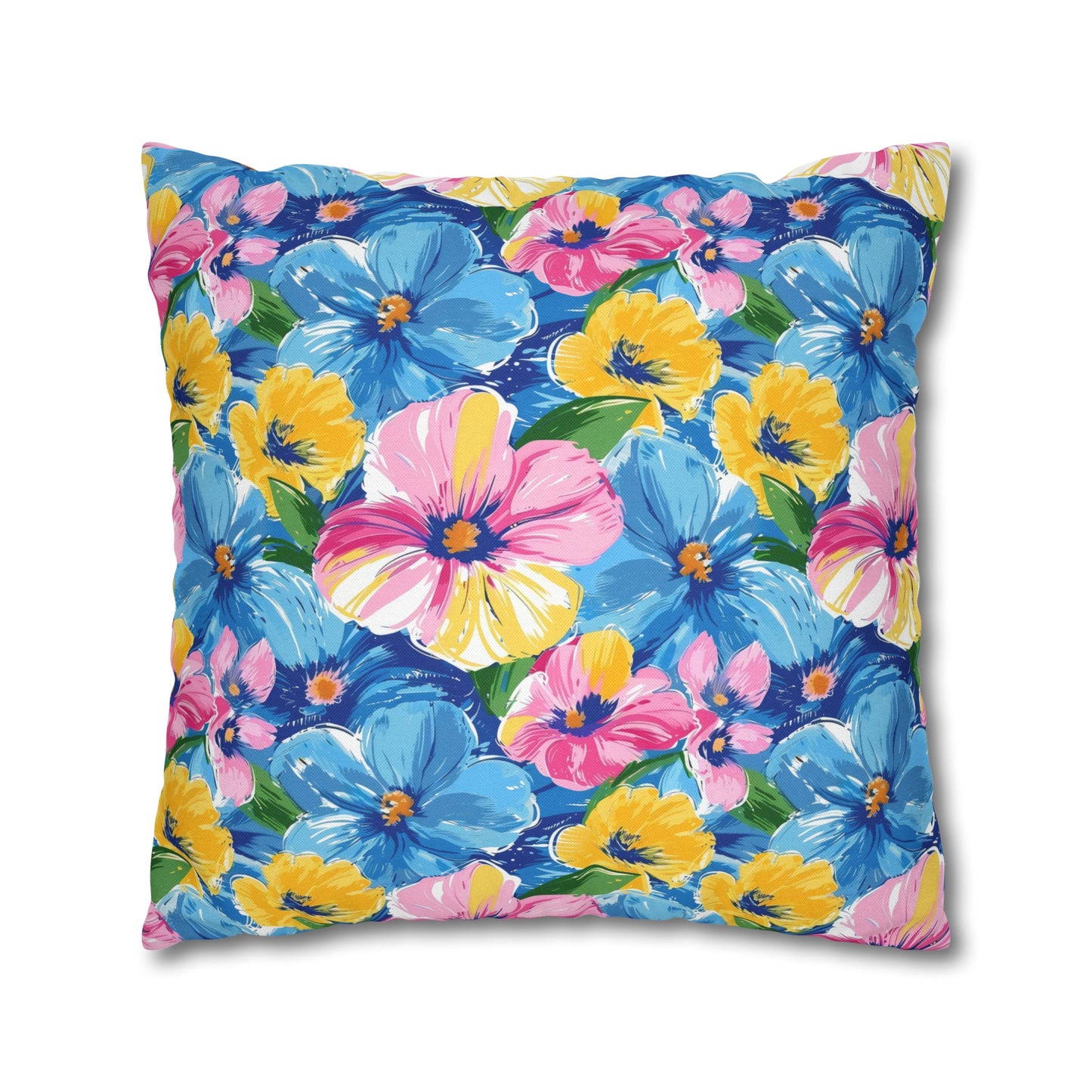 Sunny Serenade: Large Blooms of Yellow, Blue, and Gold in Watercolor Spun Polyester Square Pillowcase 4 Sizes