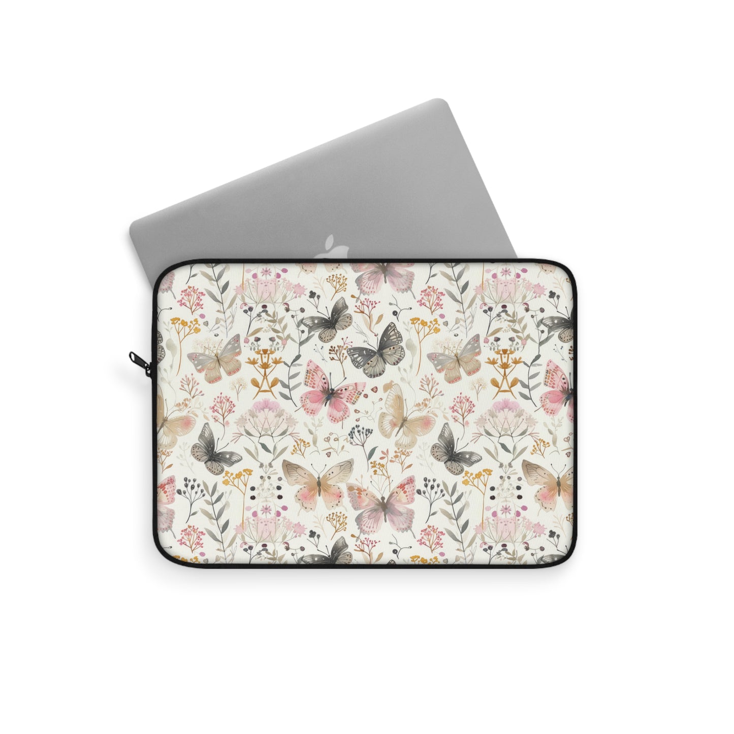 Soft Harmony: Butterflies and Flowers in Pastel Pinks and Grays Laptop or Ipad Protective Sleeve 3 Sizes Available