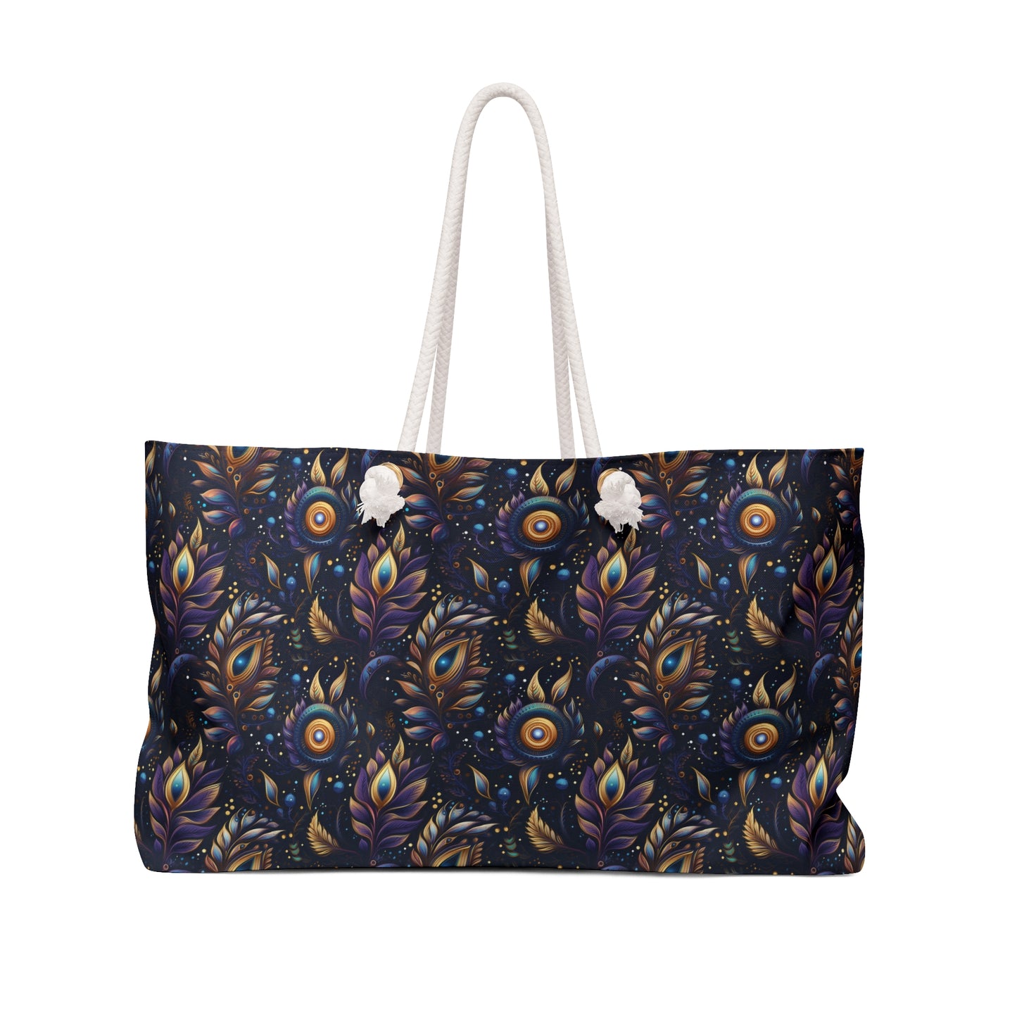 Mystical Enchanted Leaves and Celestial Stars - Weekender Oversized Canvas Tote Bag 24" × 13"