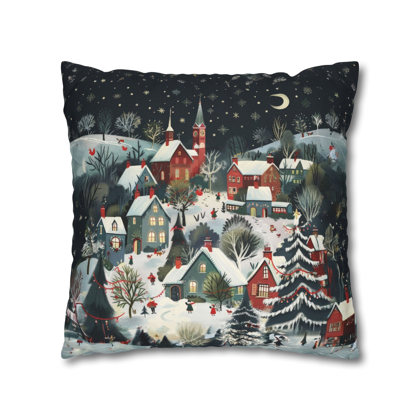 Vintage Winter Village: Old-Fashioned Country Town in a Snowy Christmas Scene Spun Polyester Square Pillowcase 4 Sizes