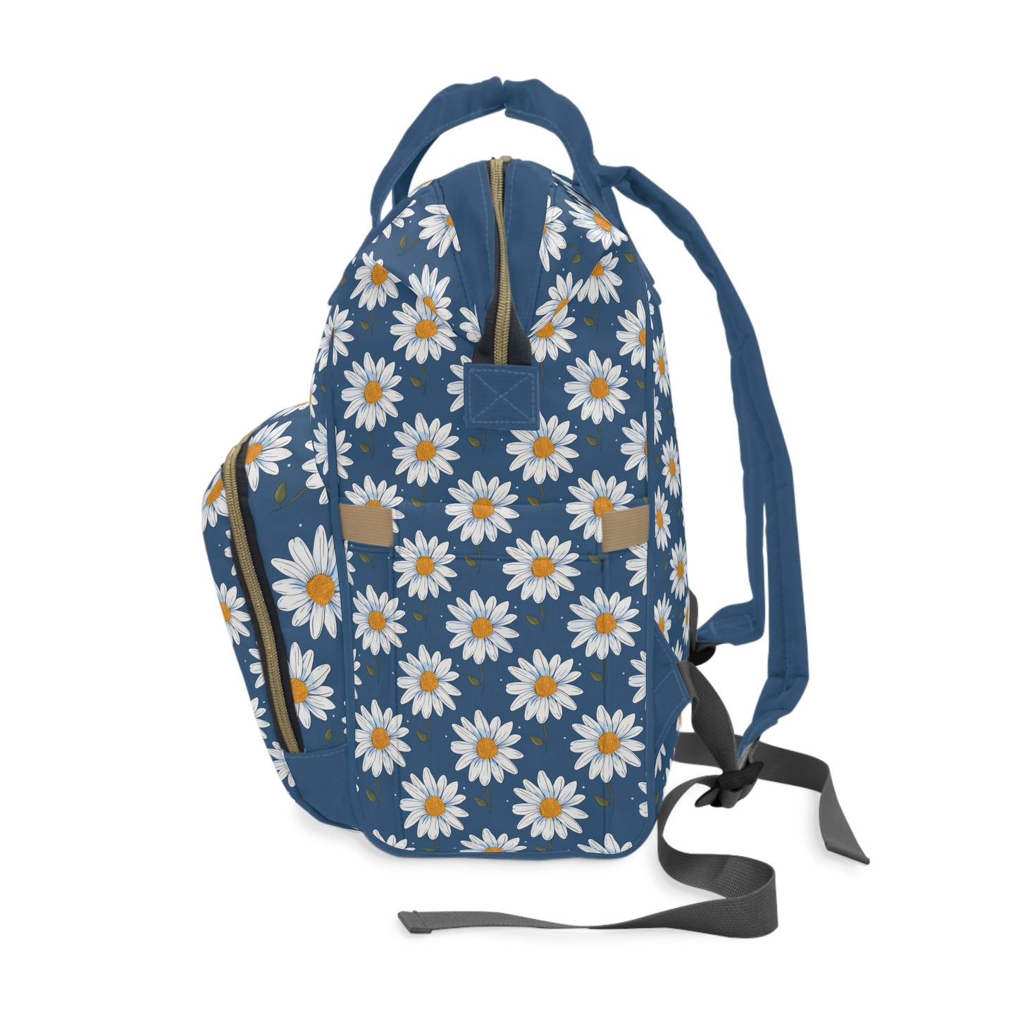 Elegant White Daisies on Navy Blue Background Multifunctional Diaper Backpack