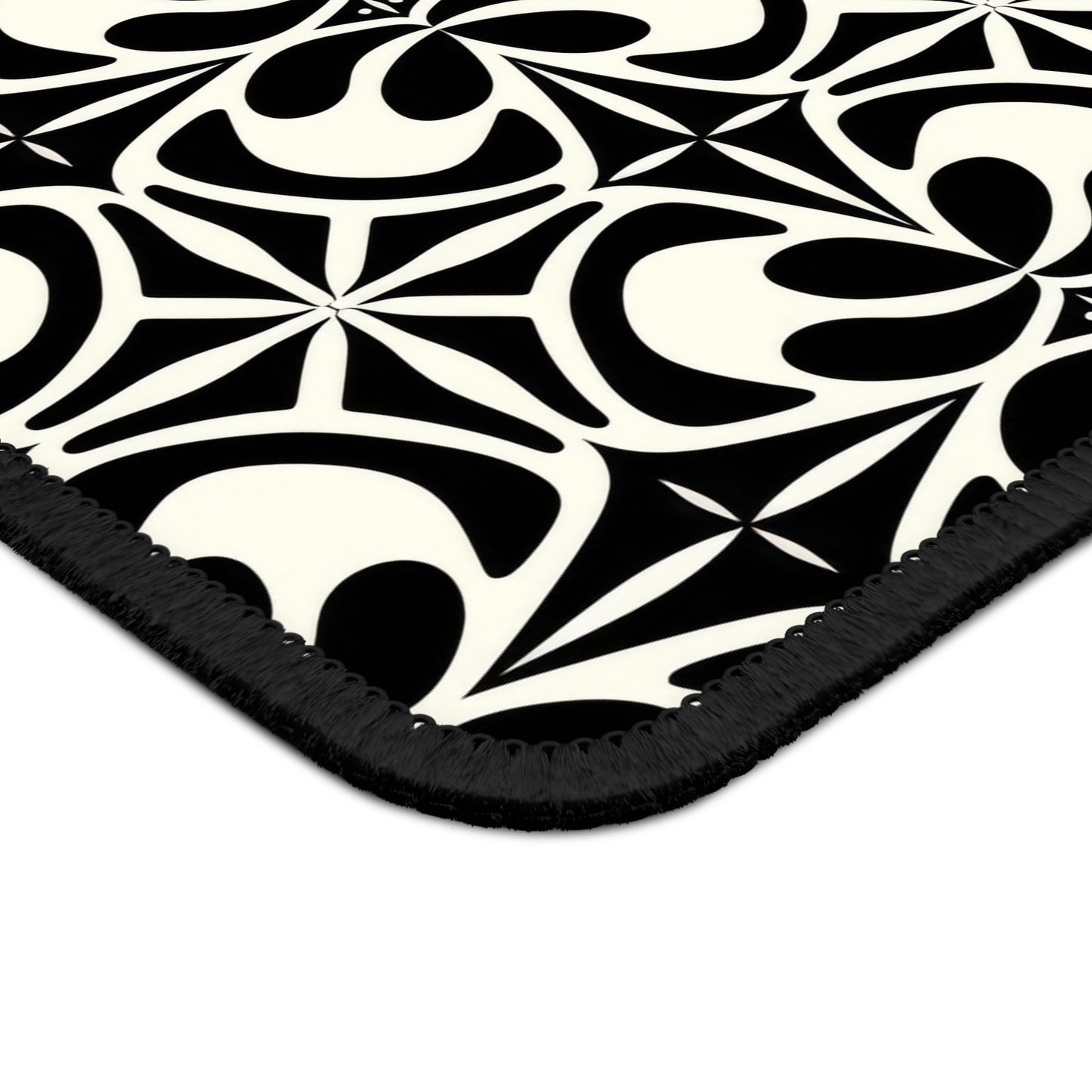 Vintage Retro Chic Bold Black and White Geometric Pattern Gaming Mouse Pad with Finished Edges