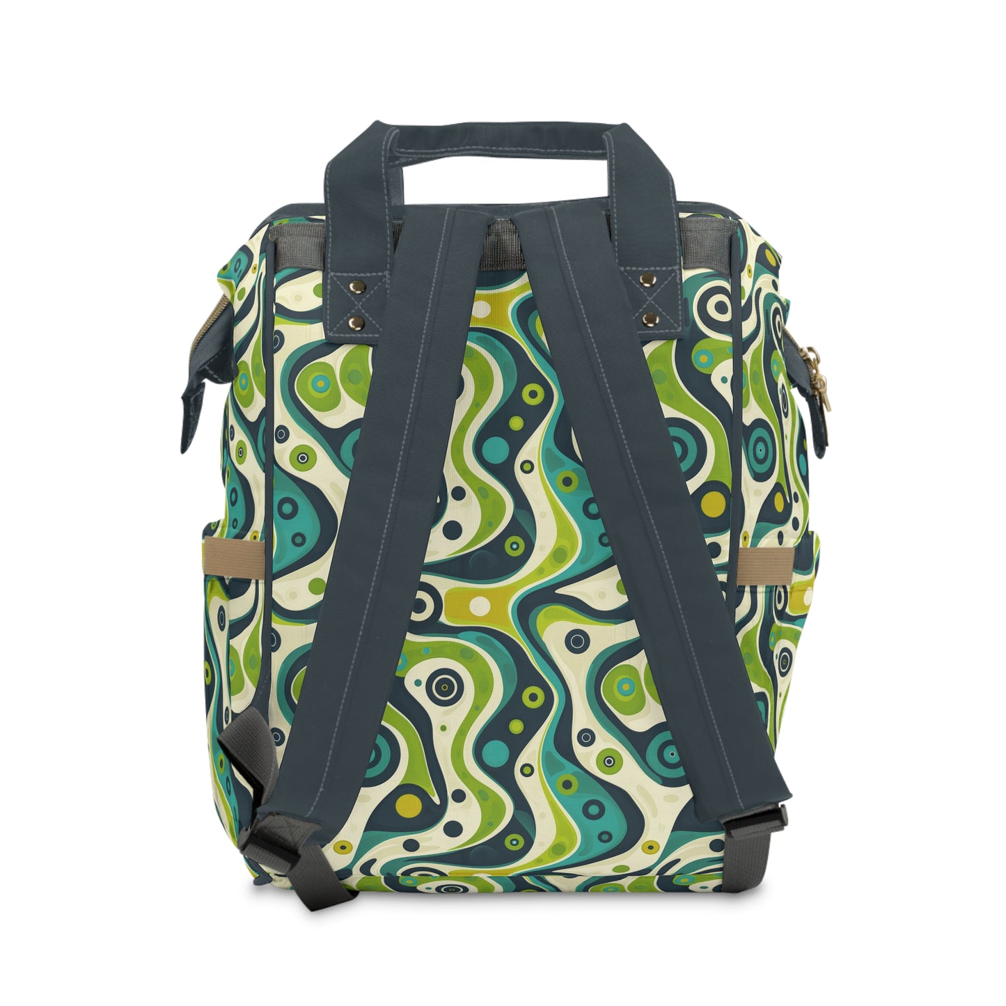 Groovy Retro Greens and Blues Abstract Waves Diaper Backpack