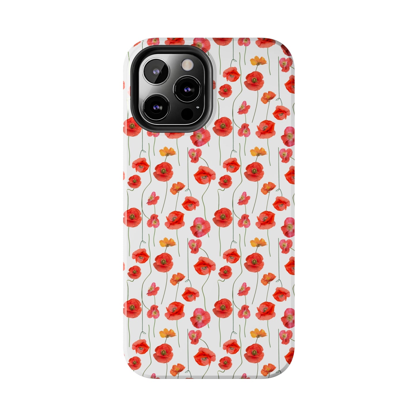 Vivid Elegance: Bright Red Poppies on a White Background Iphone Tough Phone Case