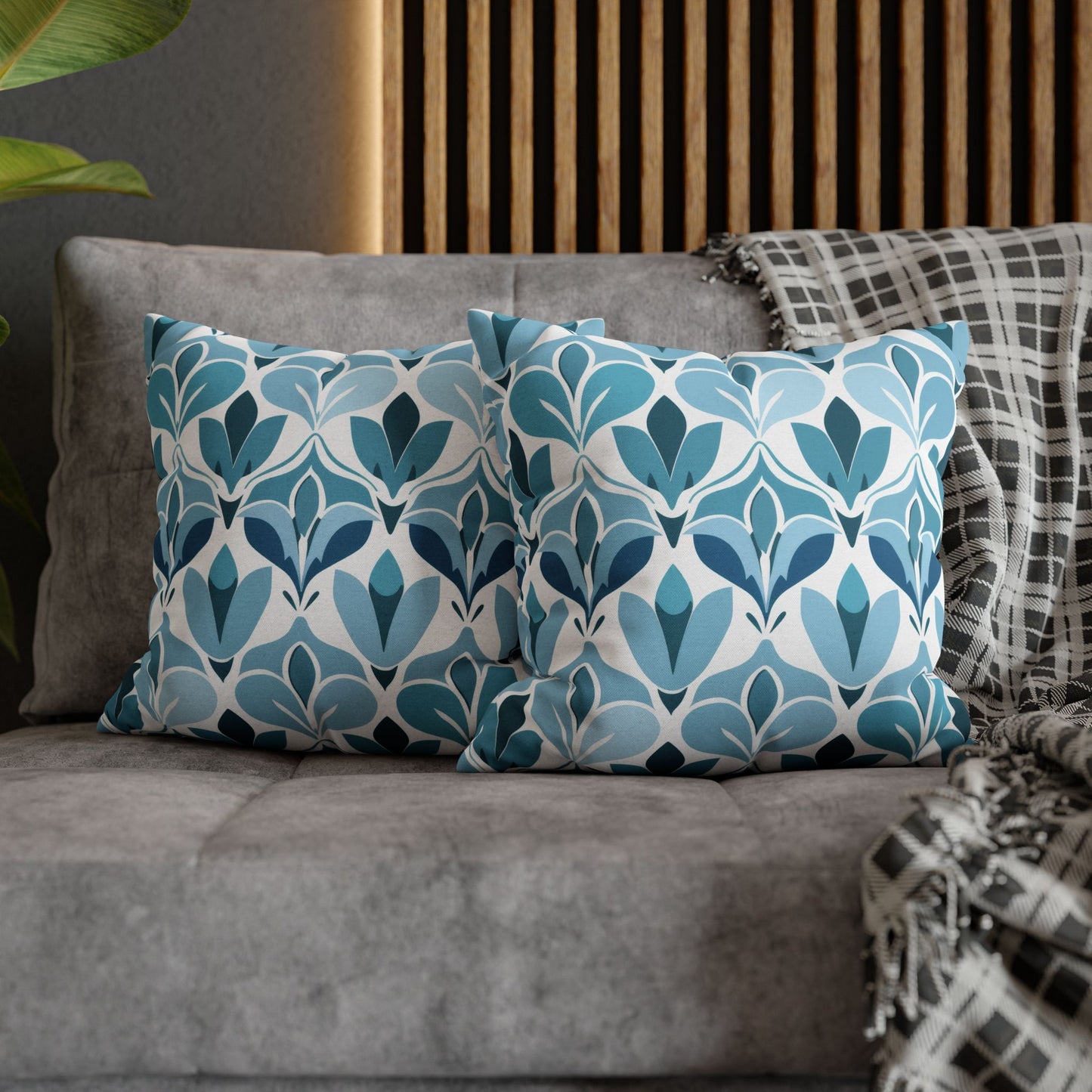 Elegant Floral Pattern in Shades of Aqua and Teal, Forming Graceful Botanical Motifs Spun Polyester Square Pillowcase 4 Sizes