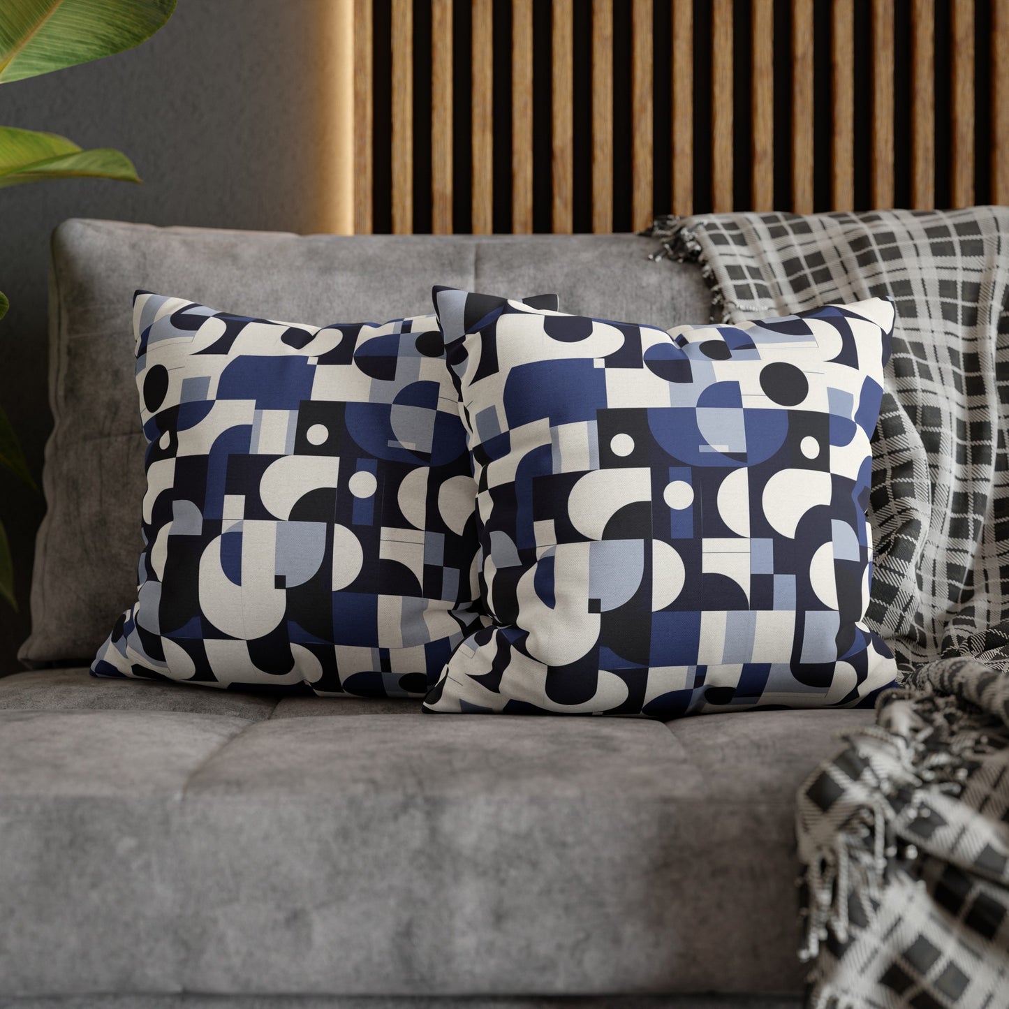 Navy Blue and White Mid-Century Modern Design Spun Polyester Square Pillowcase 4 Sizes