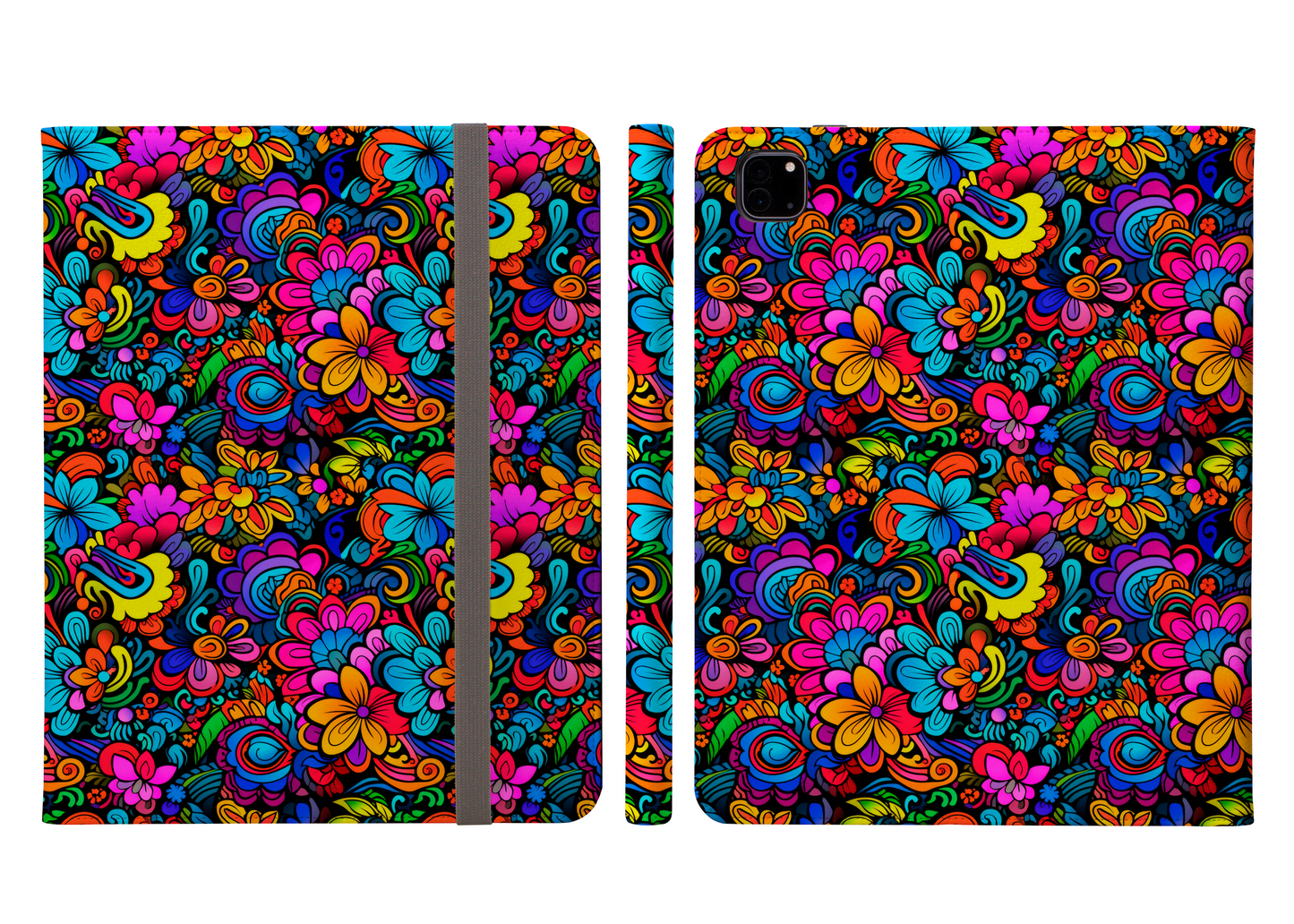 Psychedelic Vibrant Flower Garden Mosaic Protective Ipad Pro 11 & Pro 12.9 Protective Case and Pencil Holder