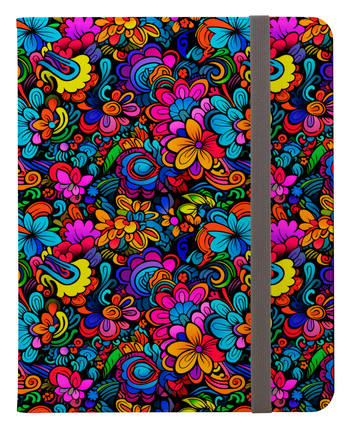 Psychedelic Vibrant Flower Garden Mosaic Protective Ipad Pro 11 & Pro 12.9 Protective Case and Pencil Holder