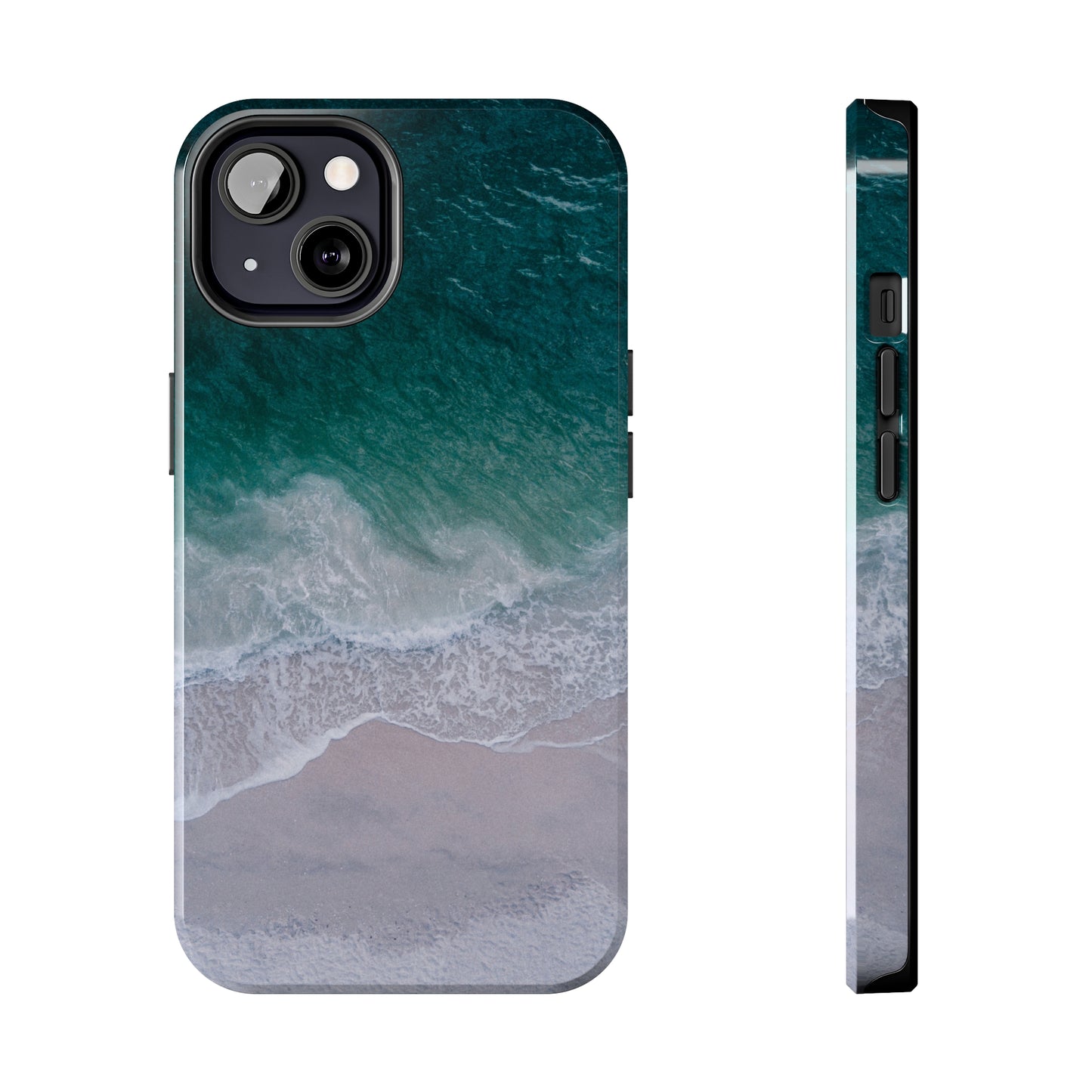 Ocean's Embrace: Deep Green Waters with White Waves Crashing onto the Beach Design Iphone Tough Phone Case