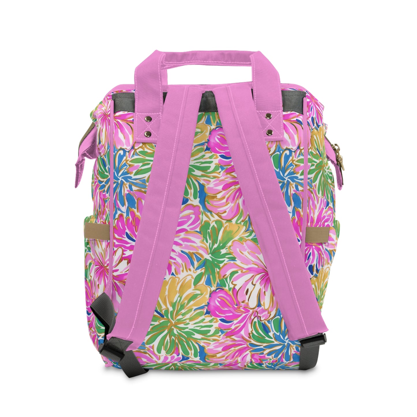 Pastel Bouquet: Large Blooms of Pink, Gold, and Blue in Watercolor Multifunctional Diaper Backpack