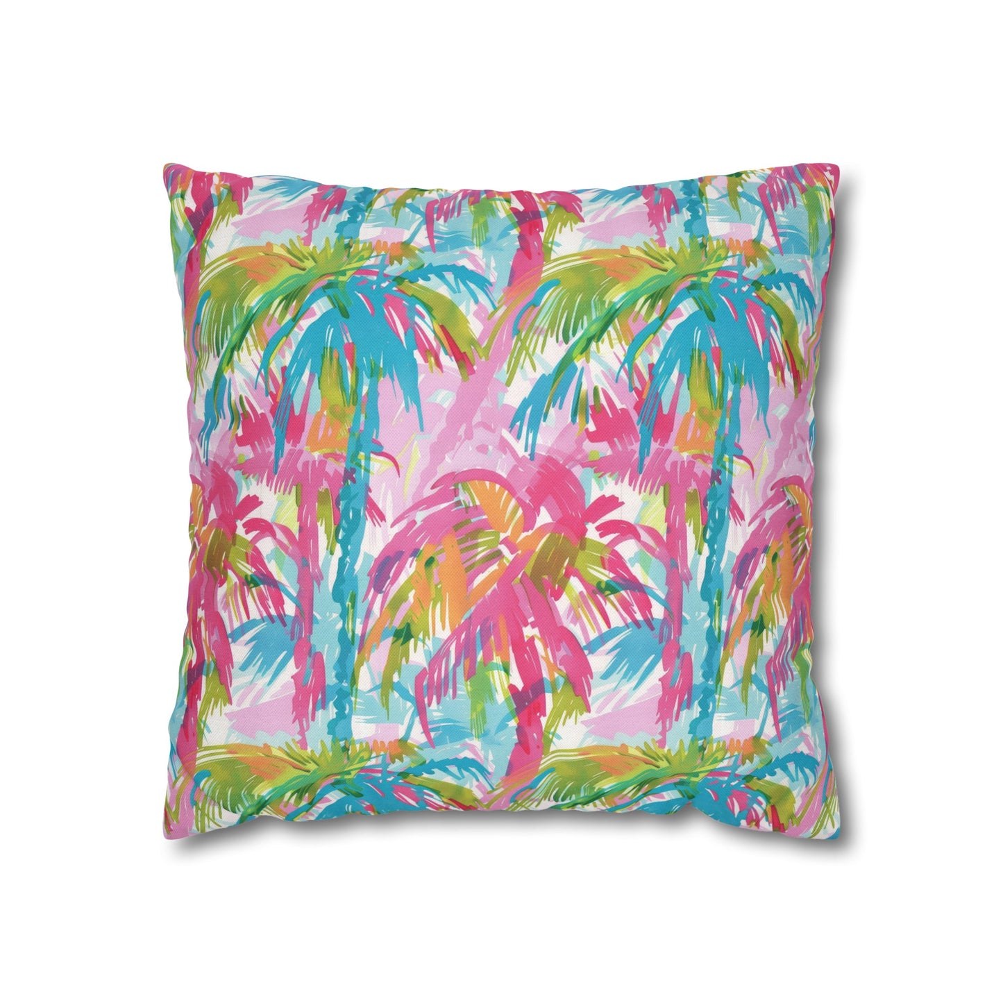 Pastel Paradise: Palm Trees in Soft Blues, Pinks, and Greens Spun Polyester Square Pillowcase 4 Sizes