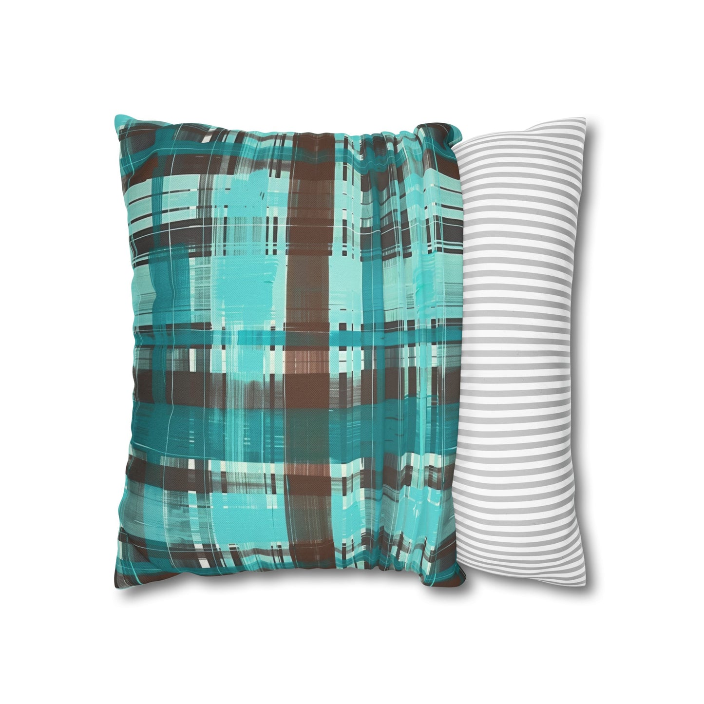 Bold Abstract Watercolor Plaid in Shades of Green and Brown Spun Polyester Square Pillowcase 4 Sizes