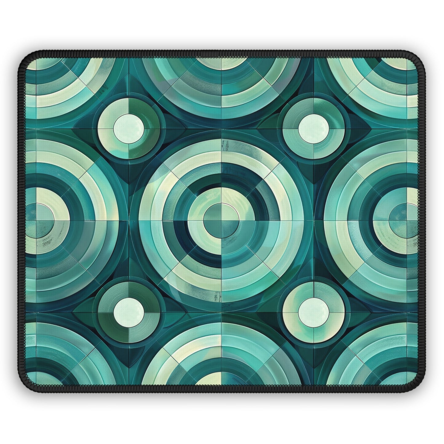 Oceanic Echoes of Layered Circles in Turquoise and Aqua Mouse Pad with Finished Edges