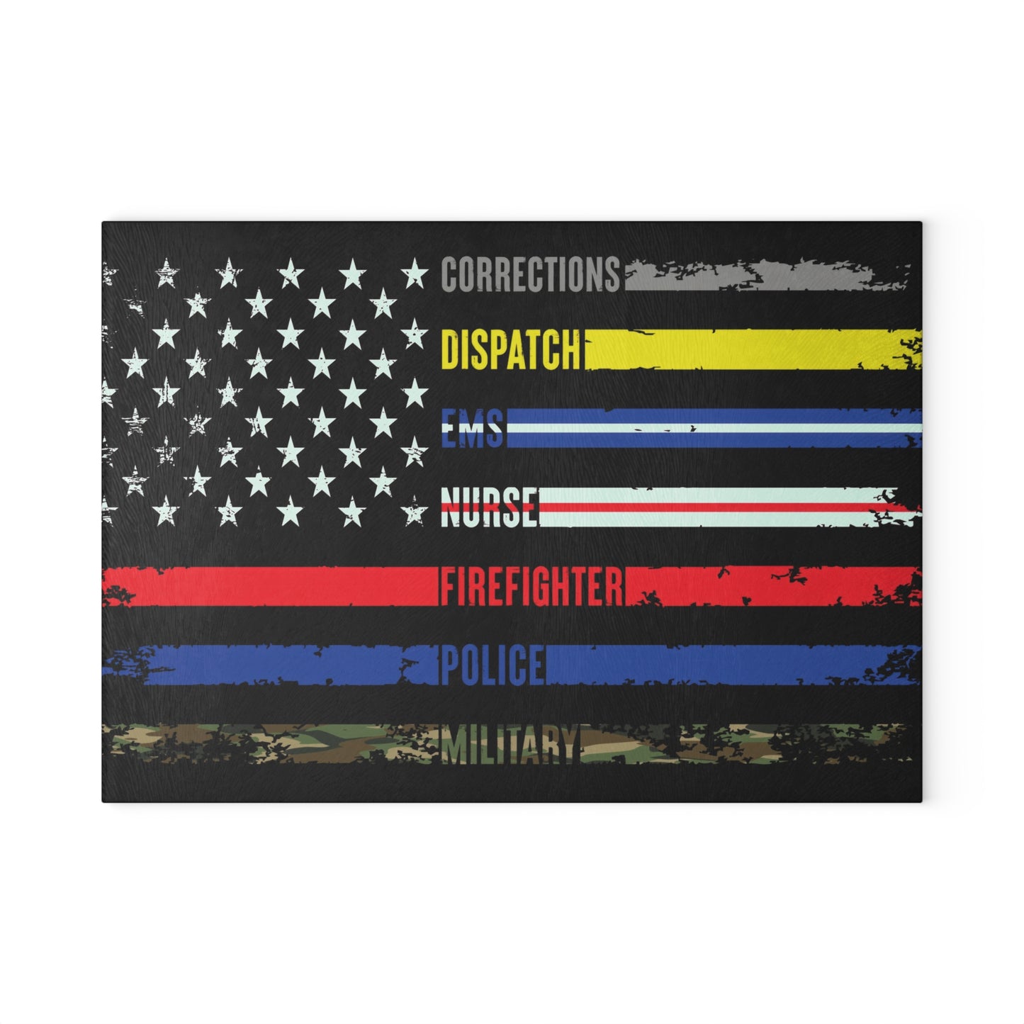 Solidarity Support Military, Police, Firefighter, Nurse, EMS, Dispatch Corrections American Flag Cutting Board 2 Sizes