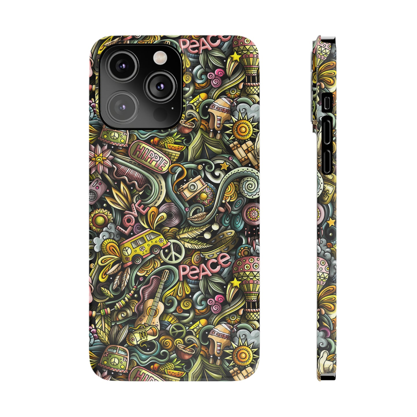 Peace, Love & VW Fun Cartoon Design Iphone 15-12 Slim Phone Case