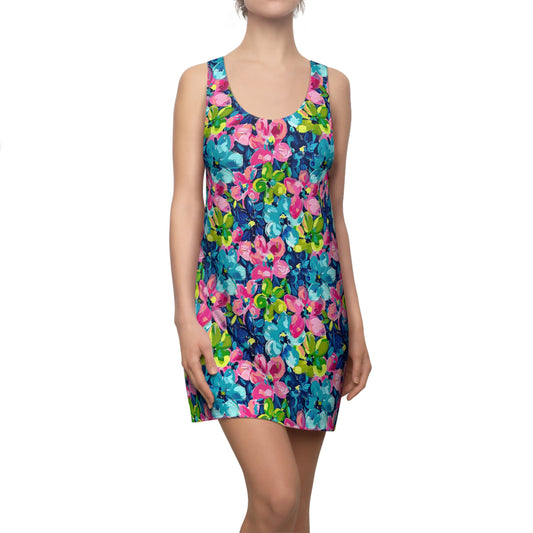 Dusk Blossoms: Moody Pink, Blue, and Yellow Watercolor Flowers Women's Racerback Dress XS - 2XL