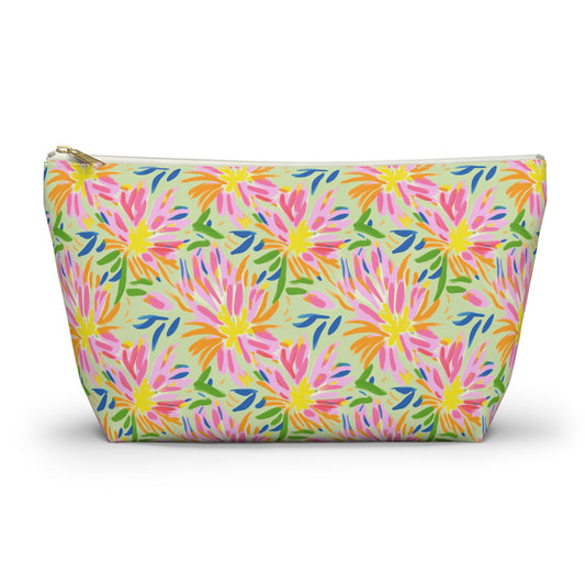 Blossoms in Bloom: Watercolor Pink and Yellow Flower Bursts Design - Makeup & Accessory Bag 2 Sizes