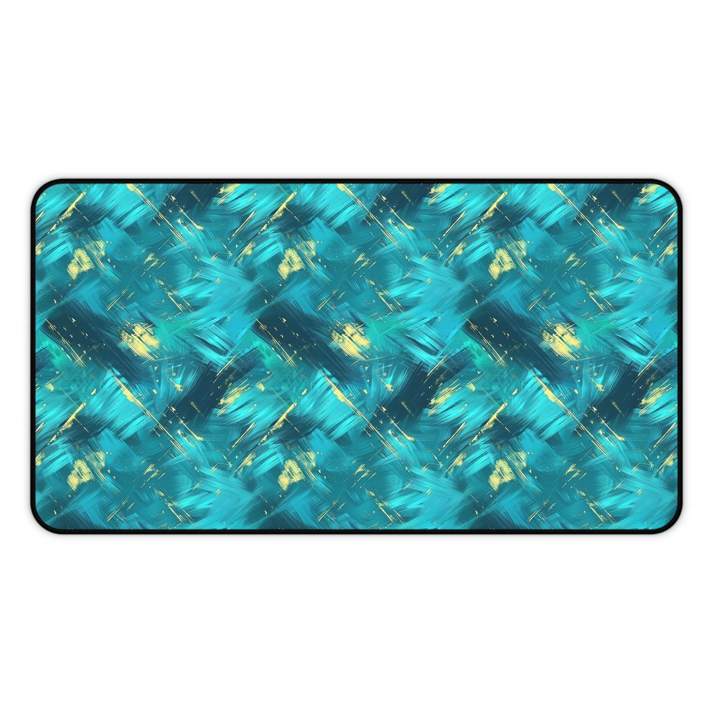 Vibrant Teal and Gold Abstract Brushstroke Pattern Extended Gaming Mouse Pad  Desk Mat  - 3 Sizes