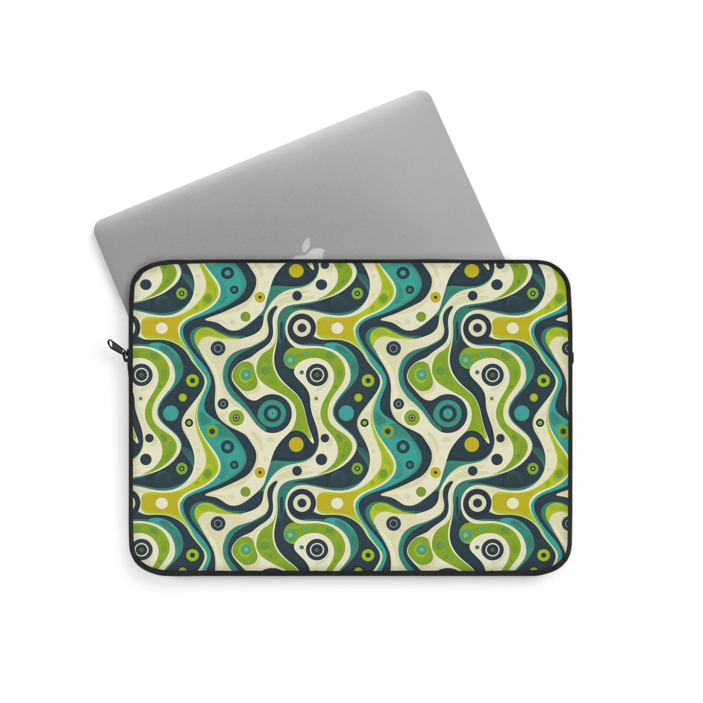 Groovy Retro Greens and Blues Abstract Waves Laptop or Ipad Protective Sleeve 3 Sizes Available