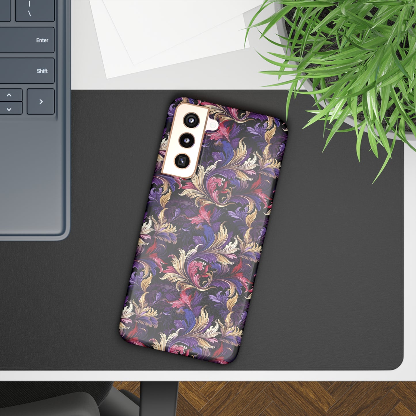 Purple, Gold & Pink Floral Swirls of Foliage Design Samsung Slim Cases