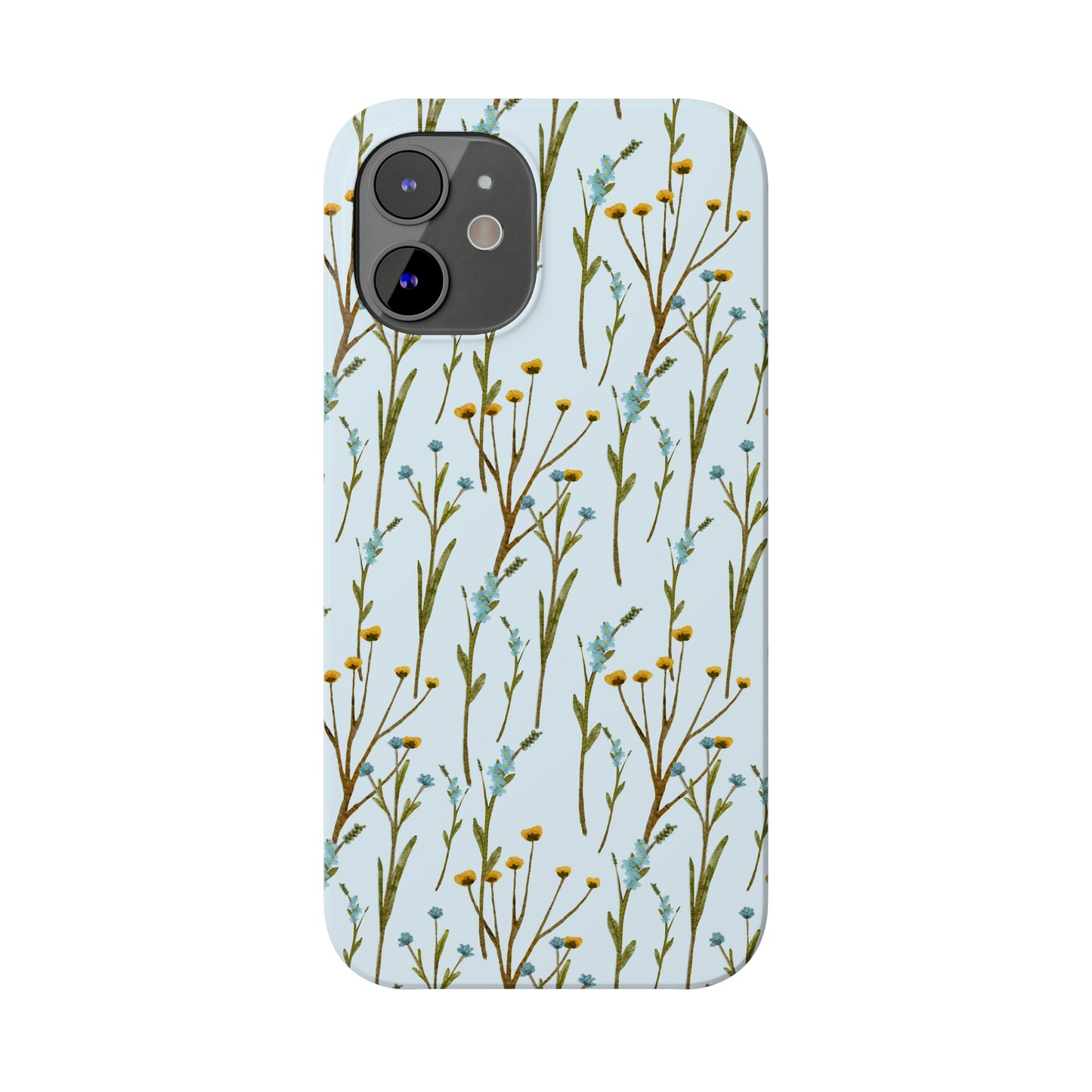 Delicate Blue and Yellow Wildflowers on a Light Blue Background Design Iphone 15-12 Slim Phone Case