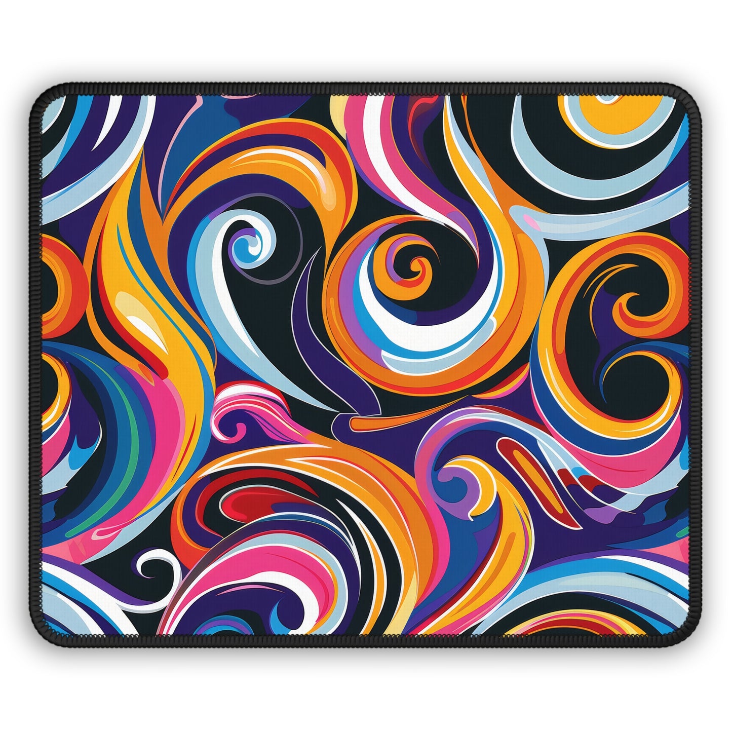 Psychedelic Groovy Vibrant Rainbow Swirls Gaming Mouse Pad with Finished Edges