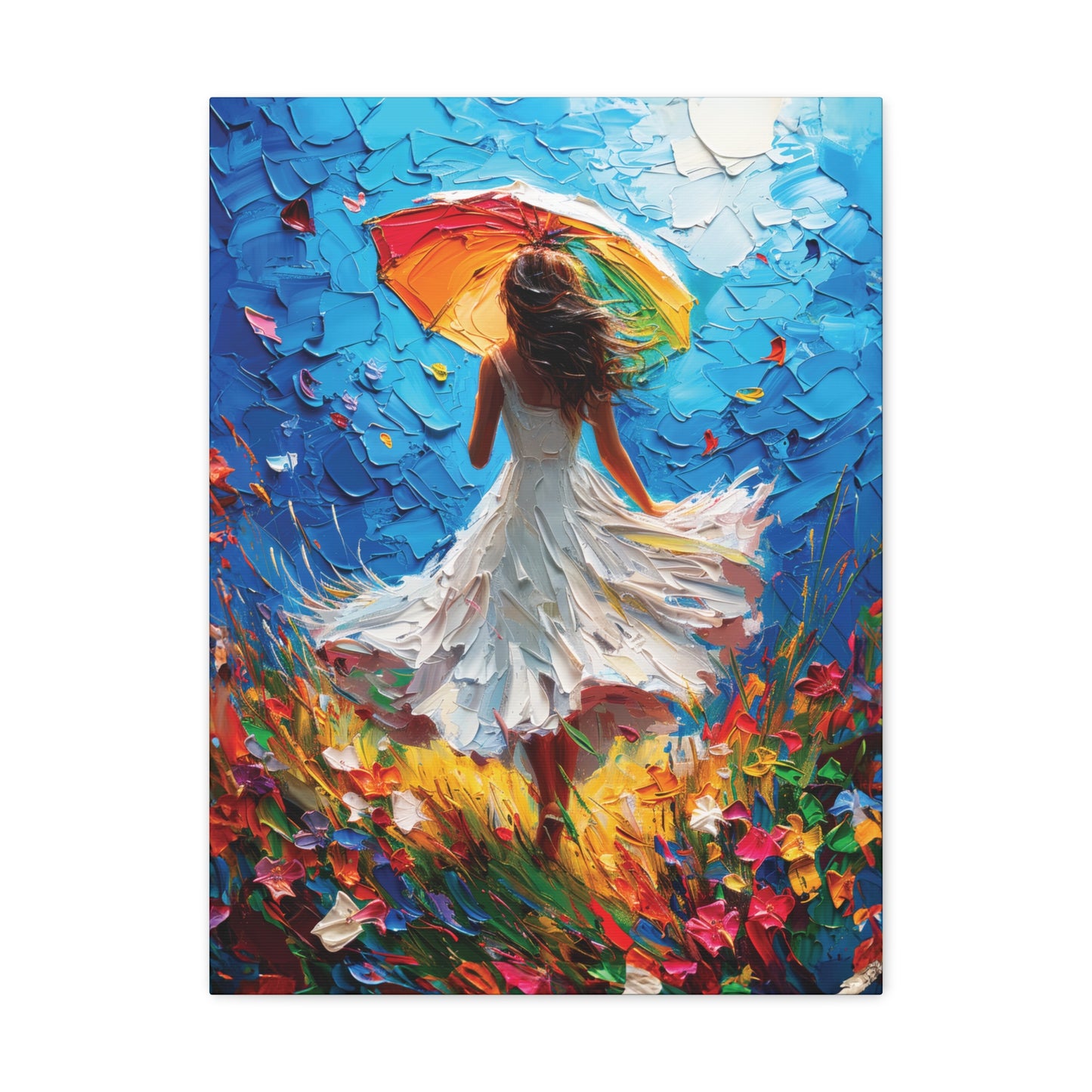 Spring Storm with Women Dancing in Field of Vibrant Spring Flowers Oil Painting Print on Canvas Gallery - 12 Sizes