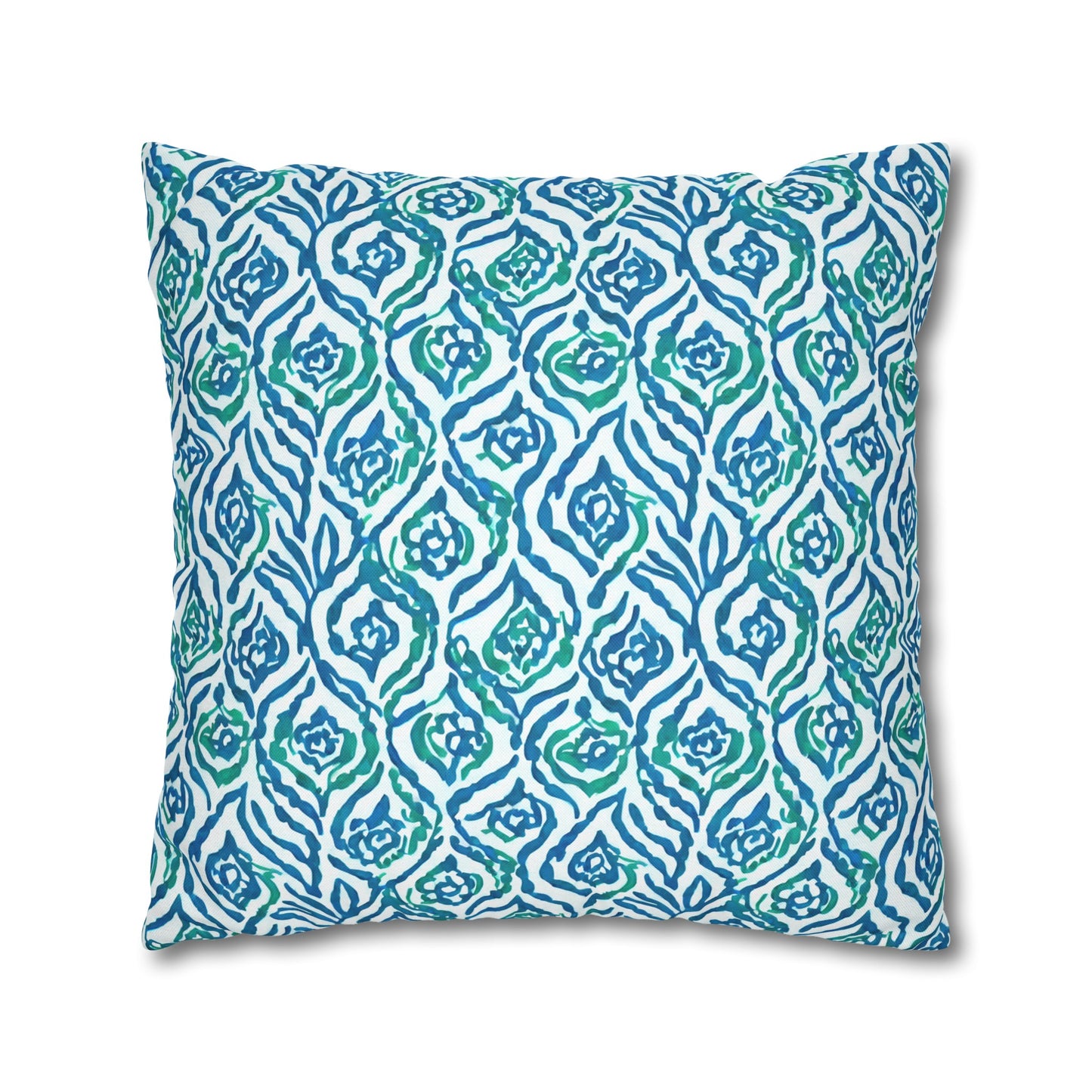 Cool Breeze Elegance: Abstract Damask Pattern in Green and Blue Spun Polyester Square Pillowcase 4 Sizes