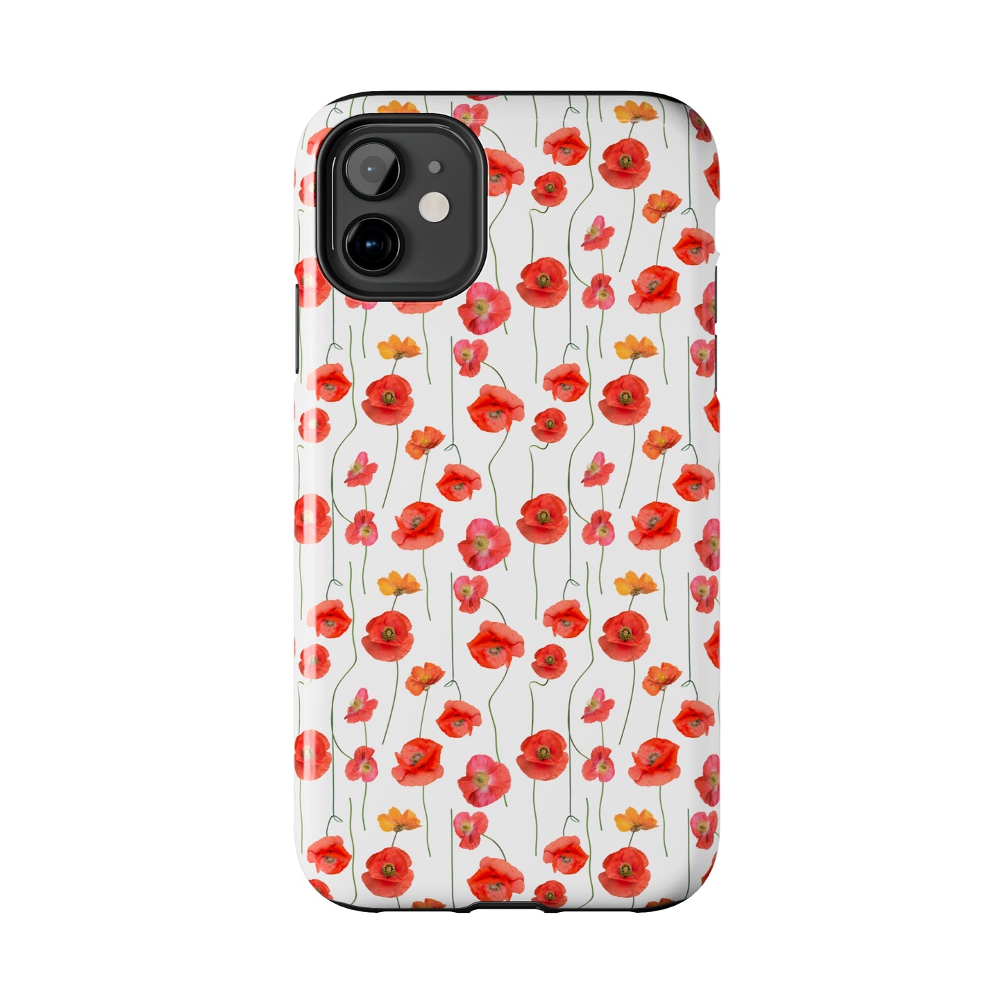 Vivid Elegance: Bright Red Poppies on a White Background Iphone Tough Phone Case