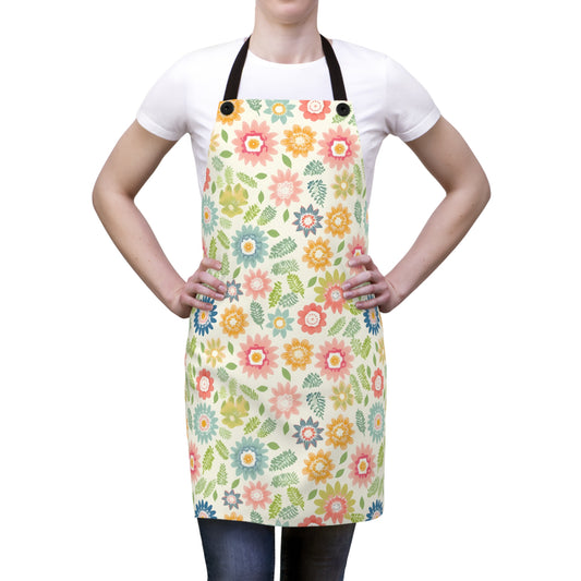 Pink, Green and Blue Flower Design - Kitchen Chef Apron