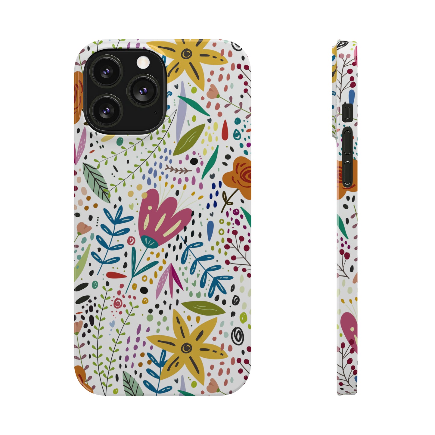 Springtime Splendor: Hand-Drawn Flowers Bursting with Vibrant Colors Design Iphone 15-12 Slim Phone Case