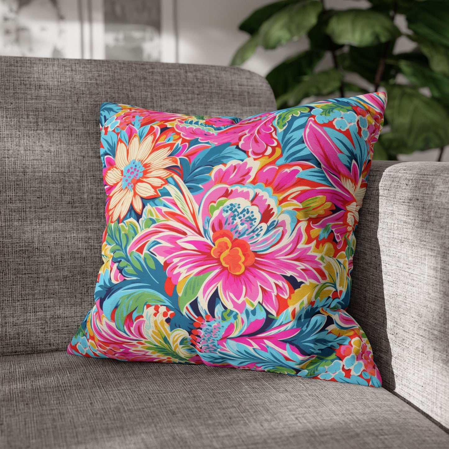 Coastal Summer Blooms: Bright Floral Watercolors in Coastal Hues Spun Polyester Square Pillowcase 4 Sizes