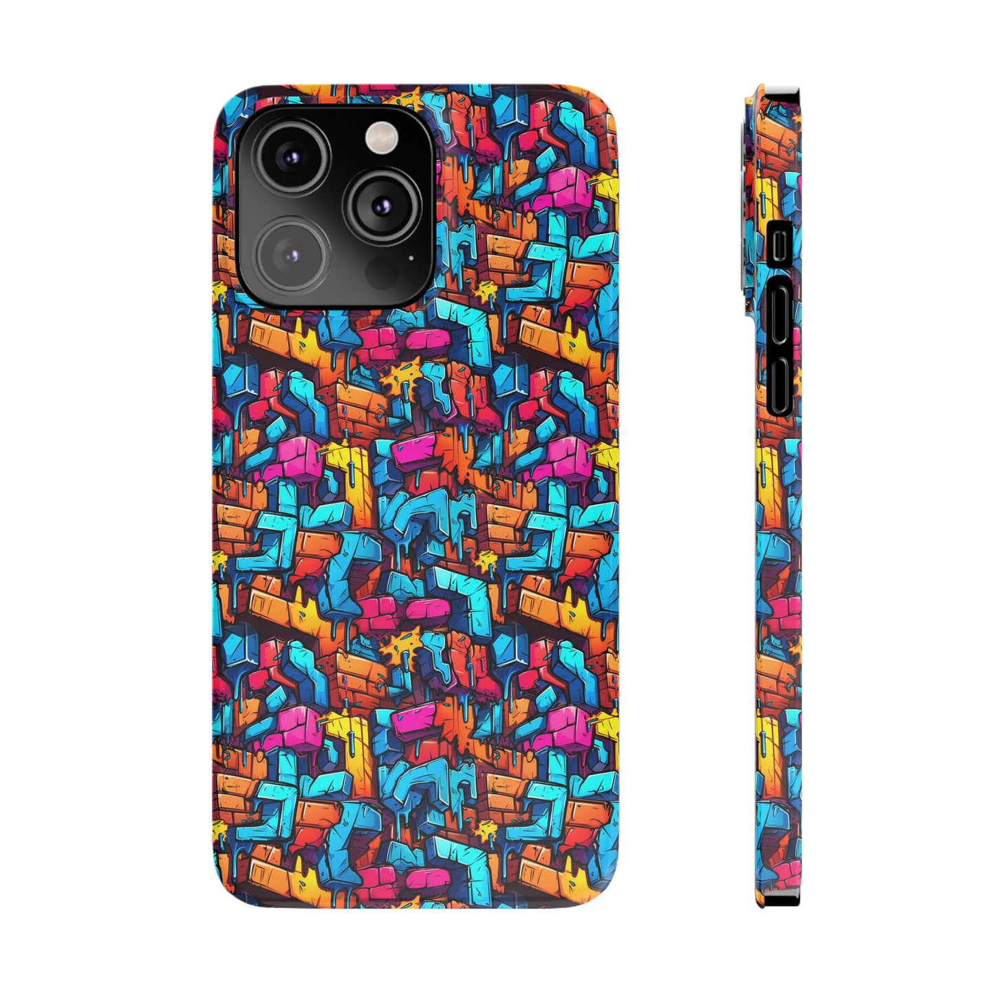 3D Rainbow Colored Graphic Blocks Design Iphone 15-12 Slim Phone Case