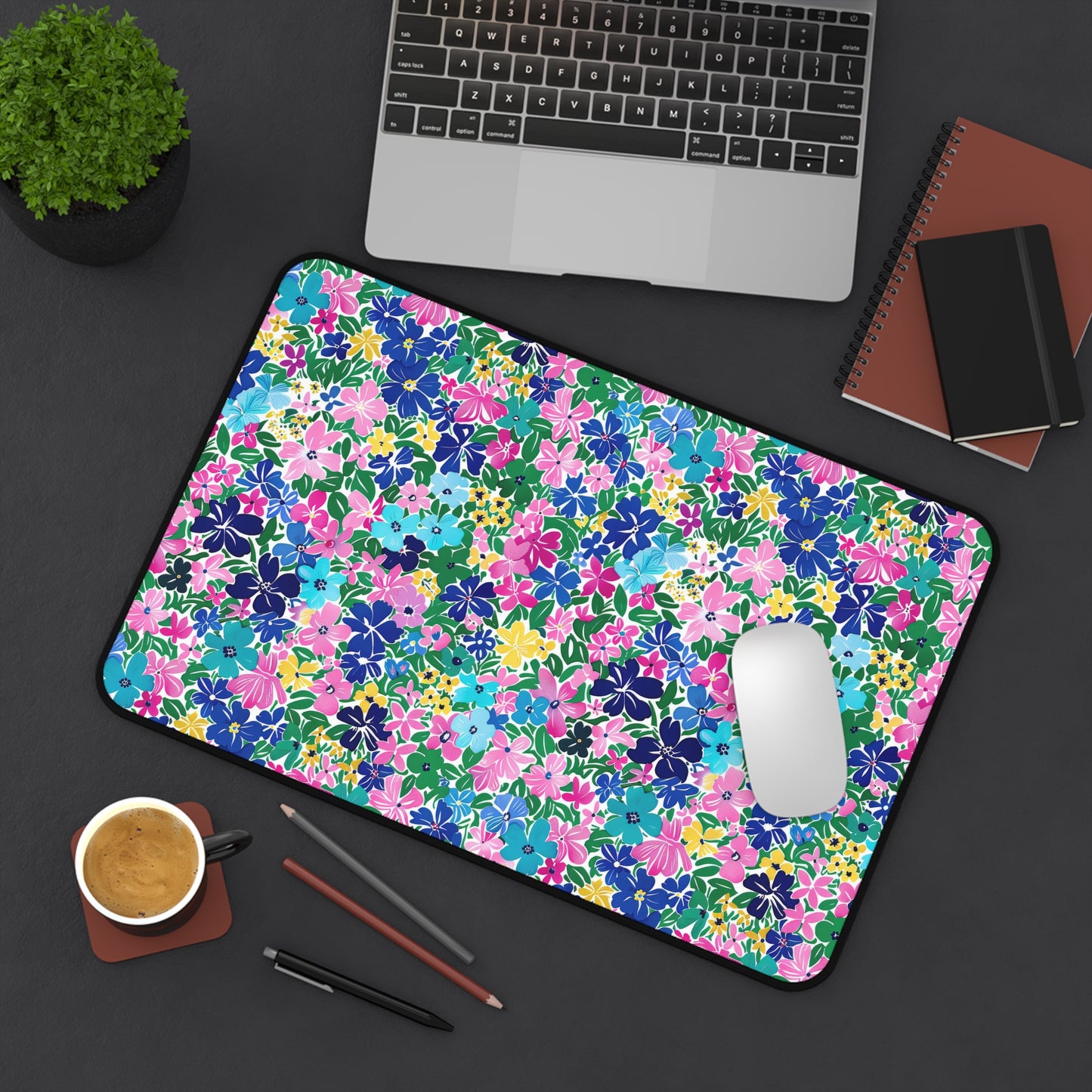 Rainbow Blooms: Vibrant Multi-color Watercolor Flowers in Full Bloom Desk Mat Extended Gaming Mouse Pad - 3 Sizes