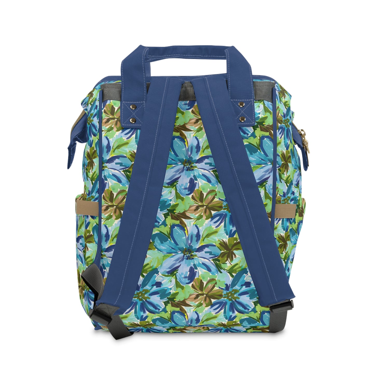 Tranquil Earth Tones: Watercolor Flowers in Blue, Brown, and Green Hues Multifunctional Diaper Backpack