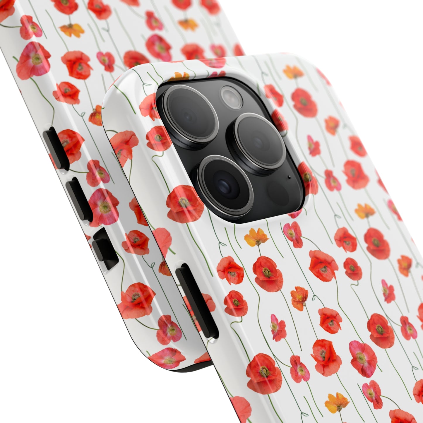 Vivid Elegance: Bright Red Poppies on a White Background Iphone Tough Phone Case