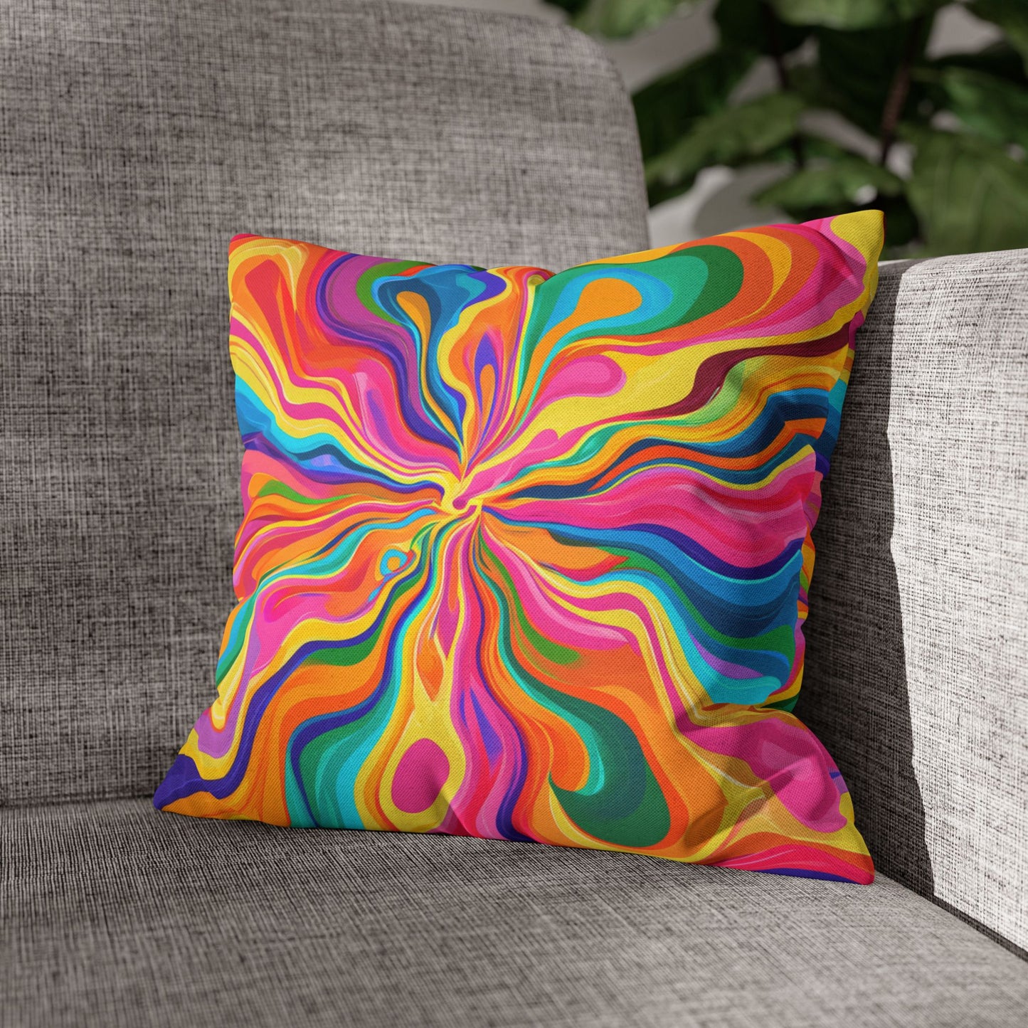 Color Rainbow Fusion Swirl Spun Polyester Square Pillowcase 4 Sizes