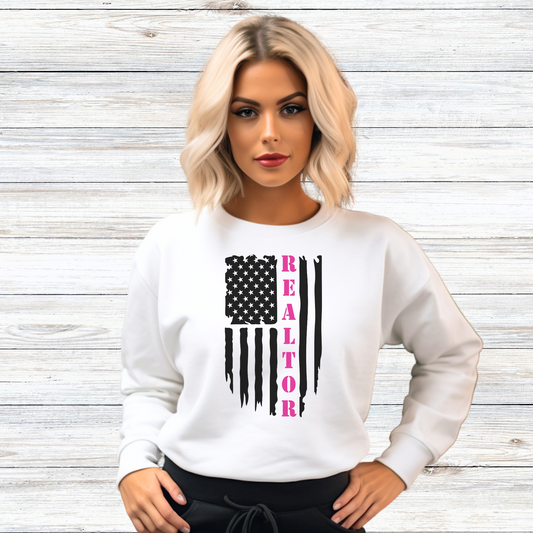 American Flag & Realtor in Pink - Crewneck Sweatshirt Unisex S-5XL