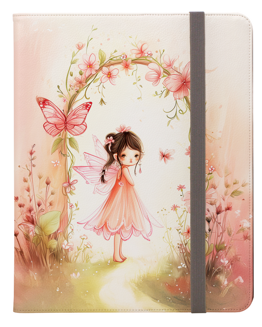 Whimsical Fairy in Enchanted Meadow with Pink Flowers and Butterflies Ipad Pro 11 & Pro 12.9 Protective Case and Pencil Holder