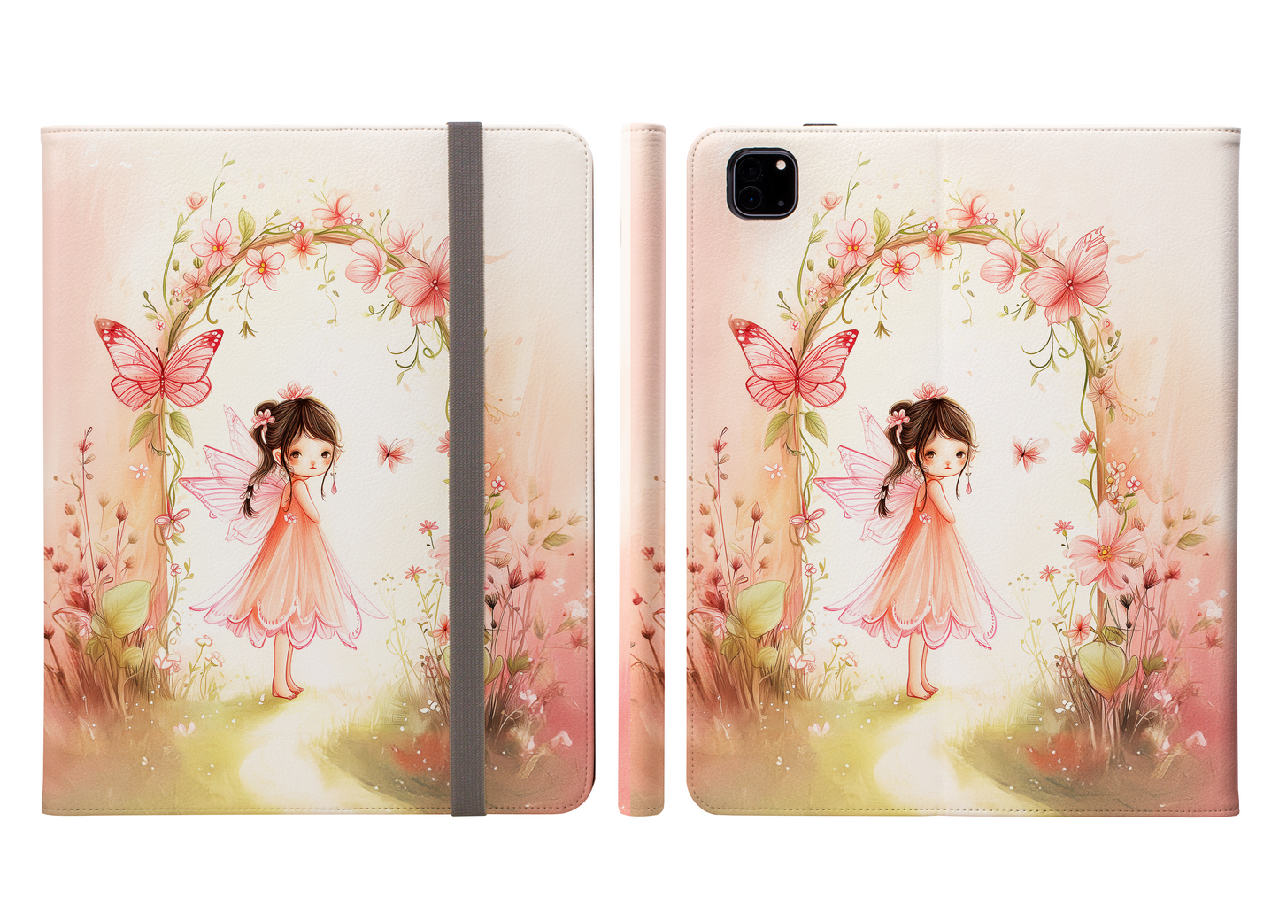 Whimsical Fairy in Enchanted Meadow with Pink Flowers and Butterflies Ipad Pro 11 & Pro 12.9 Protective Case and Pencil Holder