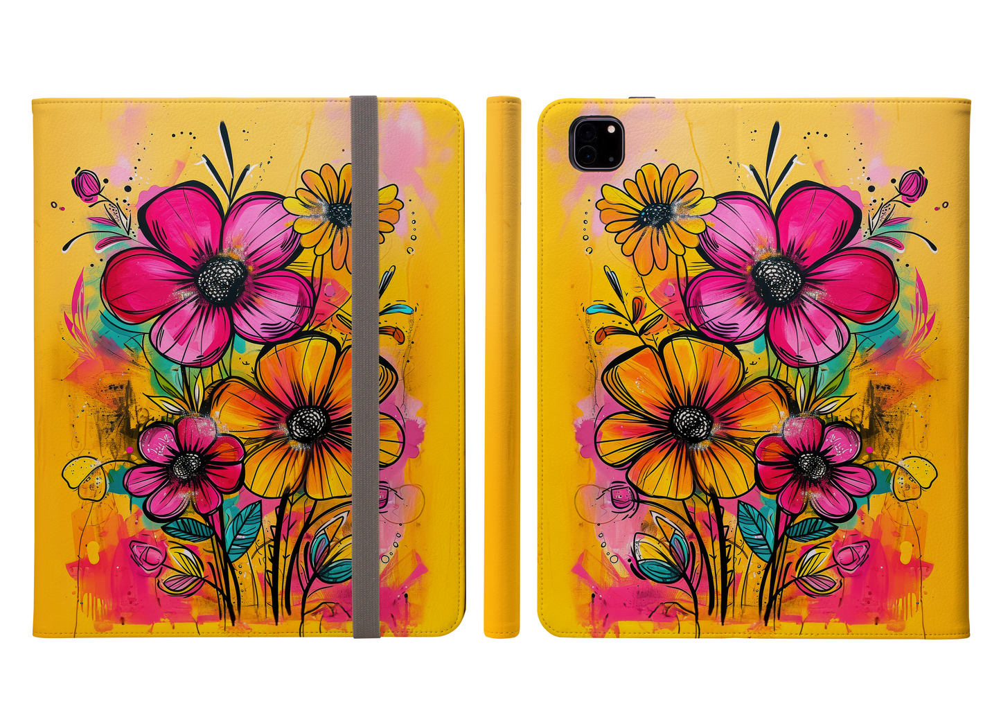 Sunset Garden: Vibrant Pink and Orange Blooms Protective iPad Pro 11 & Pro 12.9 Protective Case and Pencil Holder