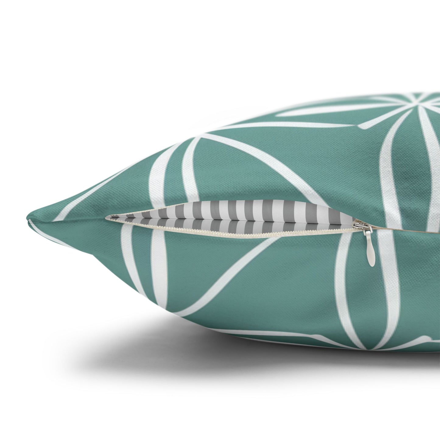 Elegant Minimalist Geometric Line Art in White and Teal Pattern Spun Polyester Square Pillowcase 4 Sizes